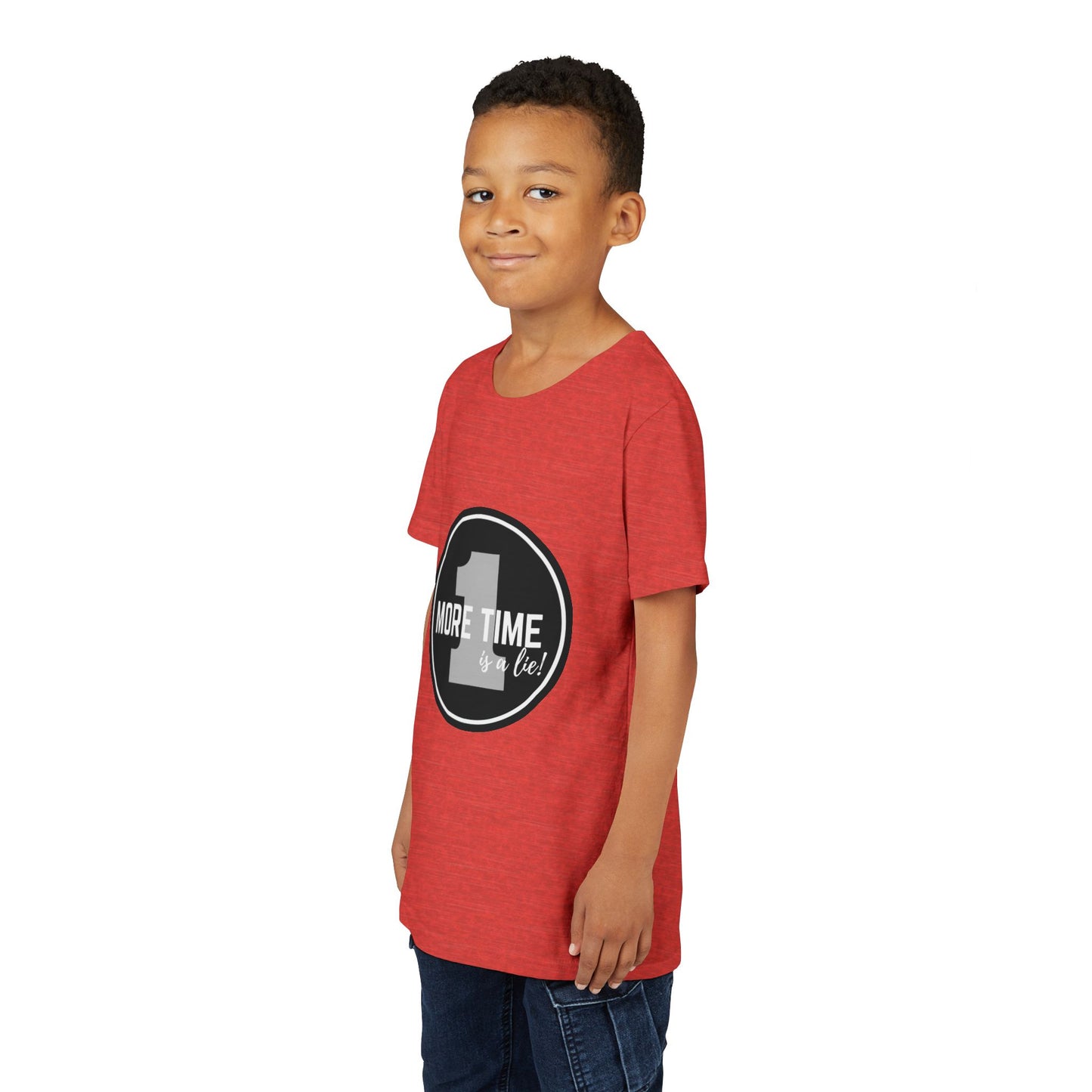 “One More Time is a Lie” Bold Emblem Dancer Graphic T-Shirt for Kids – Funny Dance Rehearsal Shirt - Youth Dance Tee
