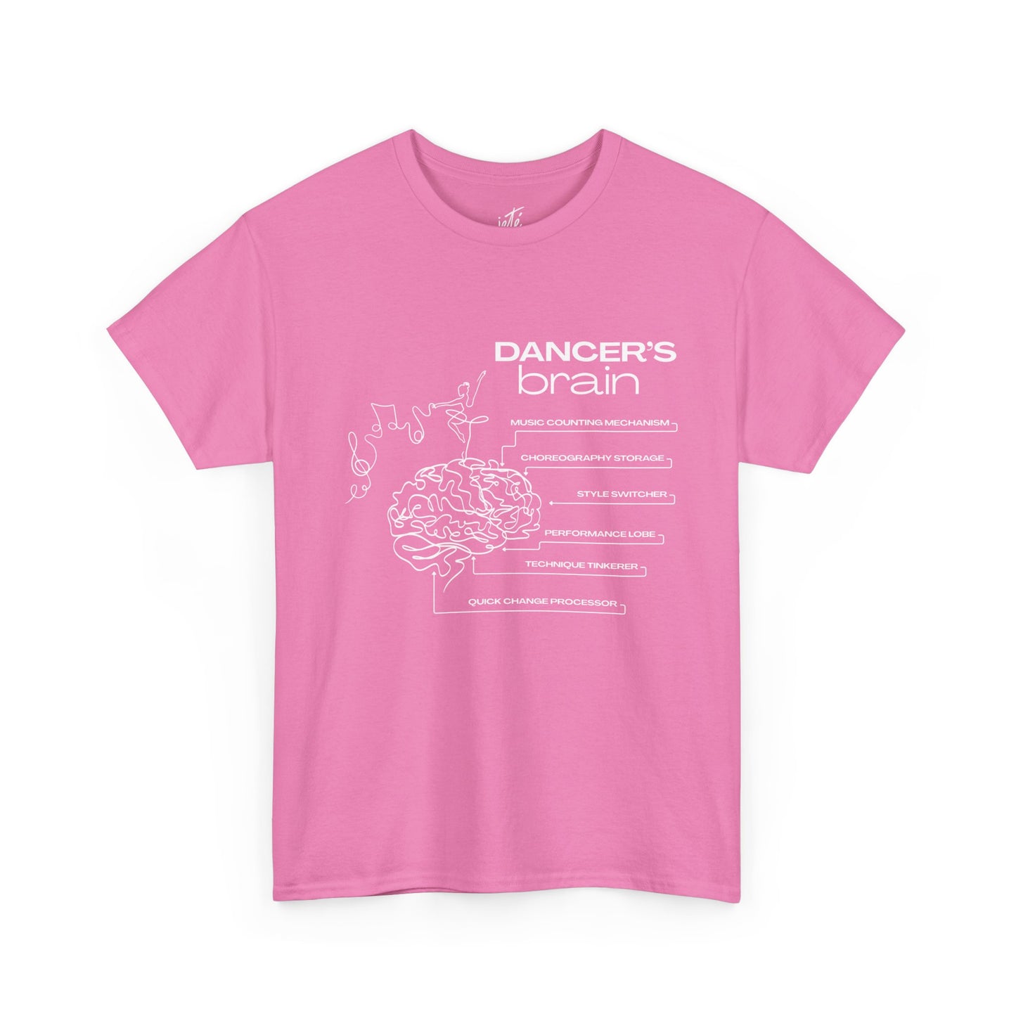 “Dancer’s Brain” Funny Dance Anatomy T-Shirt – Unisex Heavy Cotton Tee with Cute Dancer Brain Diagram and Optional Back Personalization