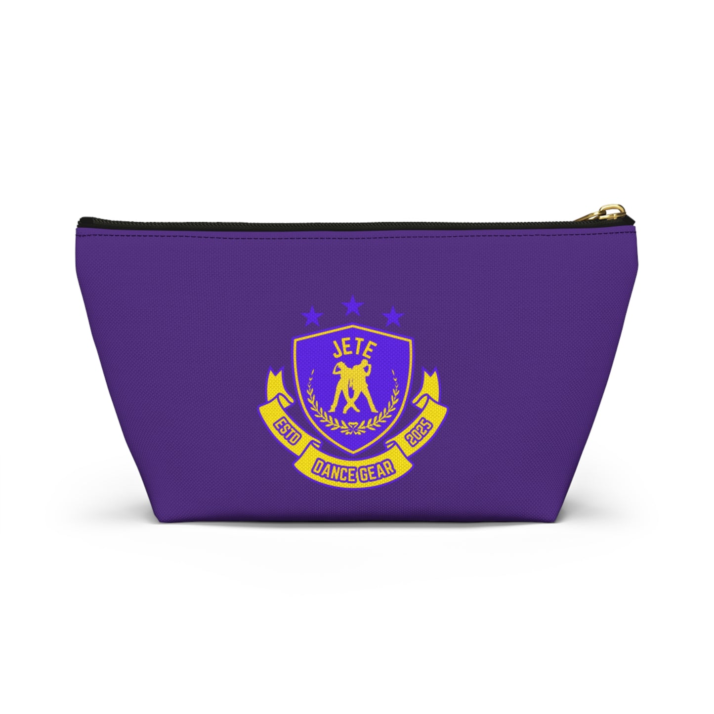 “Jeté Dance Gear" Makeup Bag – Colorful Collegiate-Inspired Dance Graphic – Stylish Zipper Pouch for Cosmetics, Accessories & Team Essentials