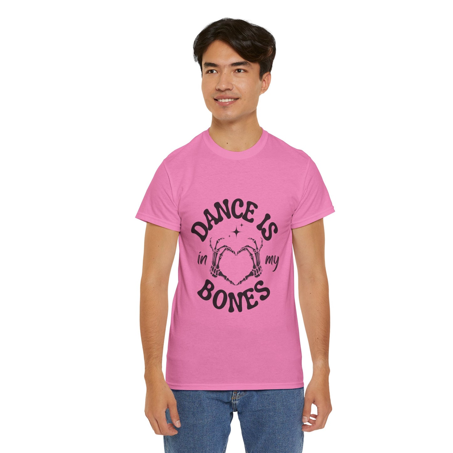 “Dance Is in My Bones” Halloween Dance T-Shirt with Cute Skeleton Heart Graphic - Unisex Heavy Cotton Tee