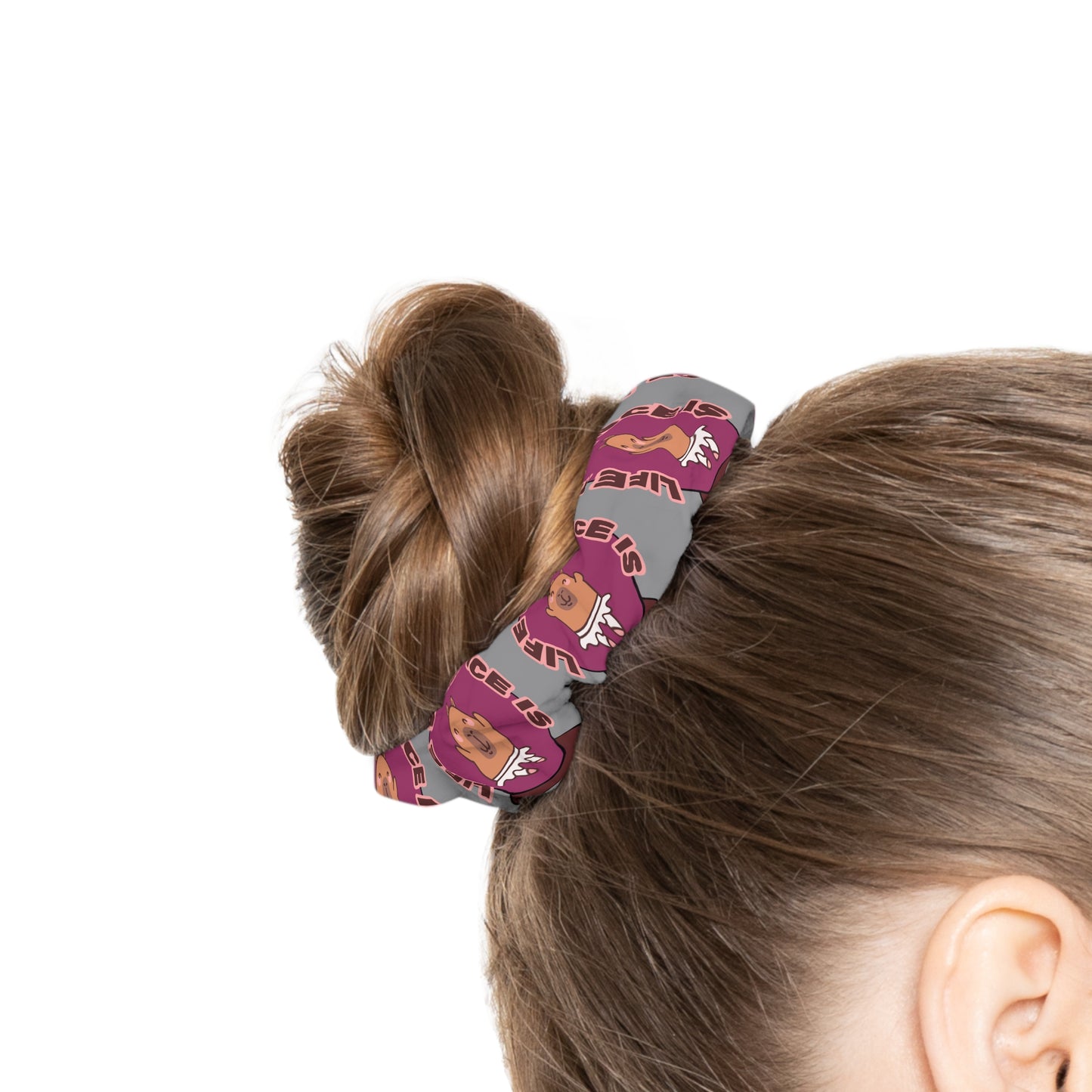 “Life Without Dance Is Pointeless” Scrunchie – Funny Ballet Pun Hair Accessory with Cute Dancing Capybara Graphic