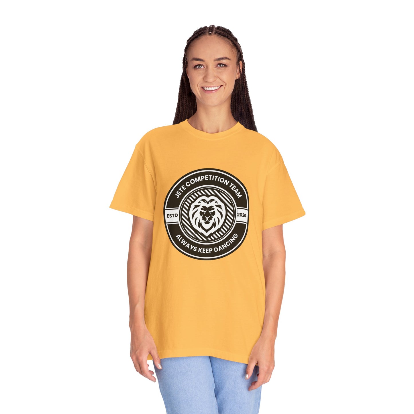 "Jeté Competition Team, Always Keep Dancing" Unisex Garment-Dyed T-Shirt – Collegiate-Style Dance Graphic Tee – Shirt for Dancers & Teams