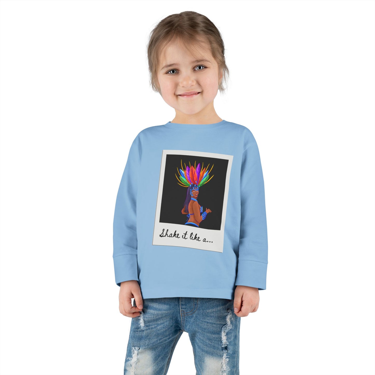 "Shake It Like a…” Toddler Long Sleeve Tee – Samba Dancer Graphic Shirt for Kids