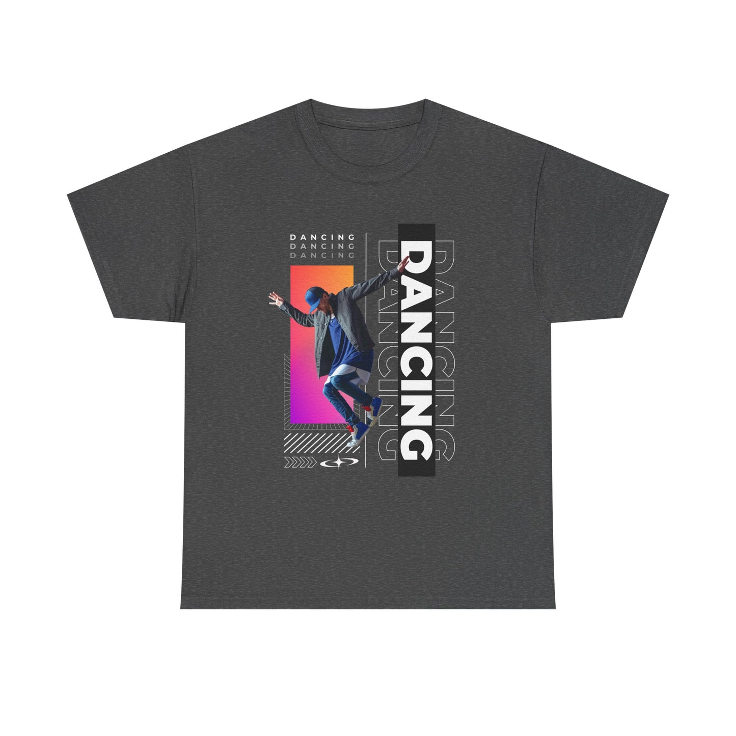 “Dancing” Streetwear-Inspired Male Dancer Unisex Heavy Cotton Tee – Urban Dance Graphic T-Shirt for Performers and Dance Lovers