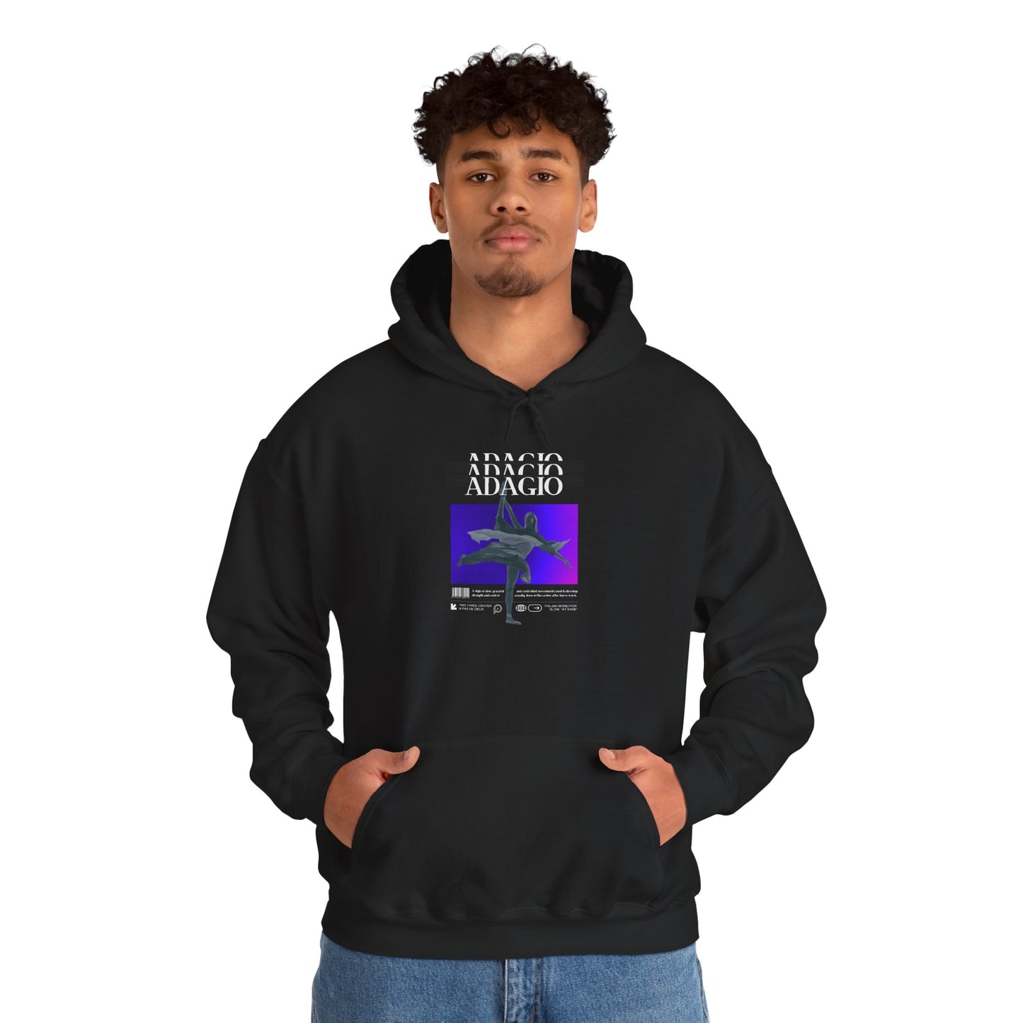 “Adagio” Ballet Term Definition with Streetwear-Style Ballerina Graphic - Unisex Heavy Blend™ Hooded Sweatshirt – Cozy Dance Hoodie for Ballet Lovers