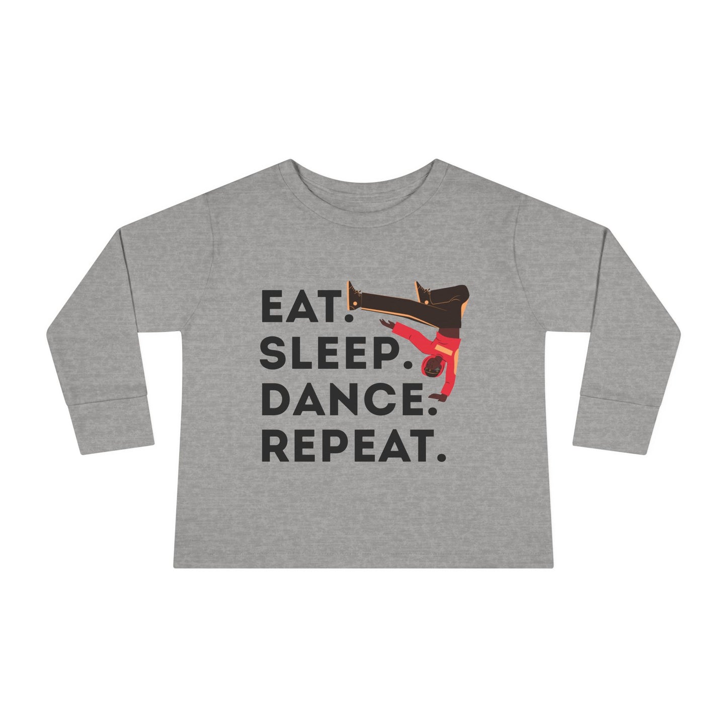 "Eat, Sleep, Dance, Repeat" Toddler Dance T-Shirt – Bold B-Boy Graphic Long Sleeve Tee for Kids