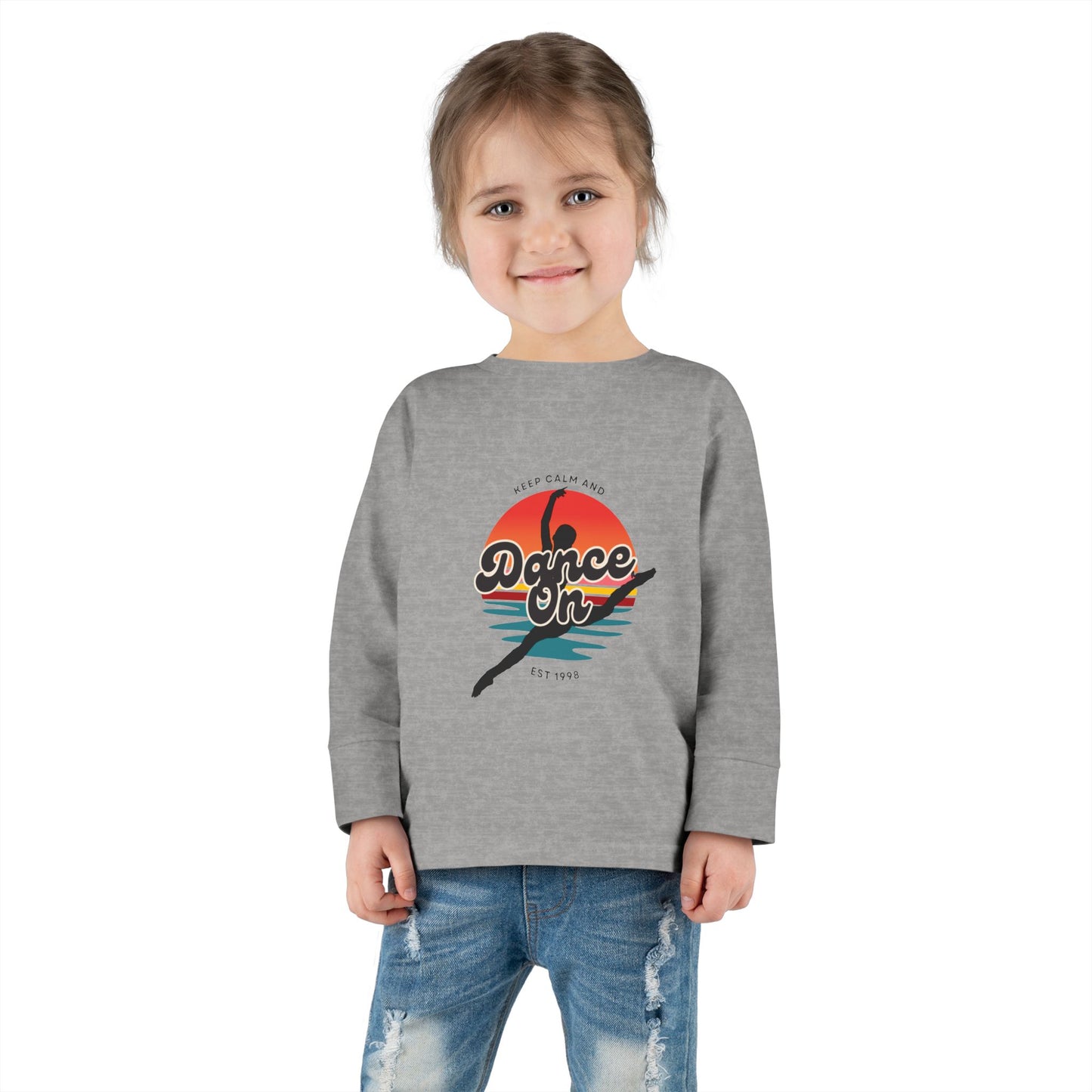 "Keep Calm and Dance On" Toddler Dance T-Shirt – Retro Graphic Long Sleeve Tee for Kids