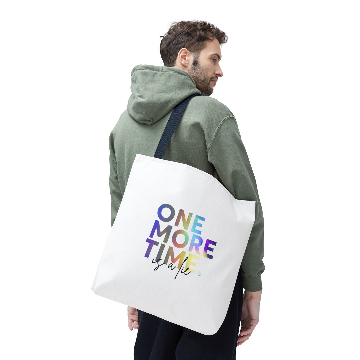 "One More Time Is a Lie" Dance Quote Canvas Tote Bag – Funny Colorful Text Graphic Dance Bag for Rehearsals, Studio & Everyday Use