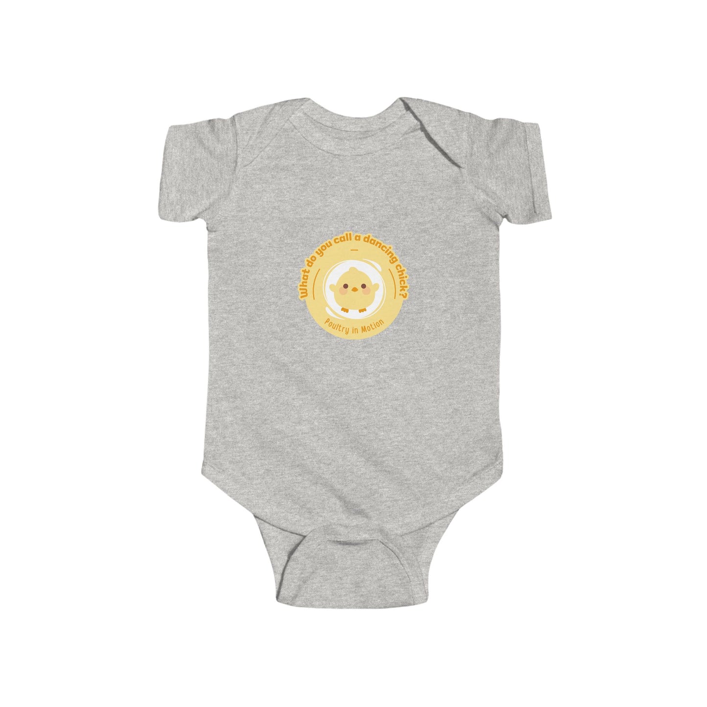 "What do you call a dancing chick? Poultry in Motion" Infant Short Sleeve Bodysuit – Funny Dancing Chick Baby Outfit, Cute Dance-Themed Baby Gift