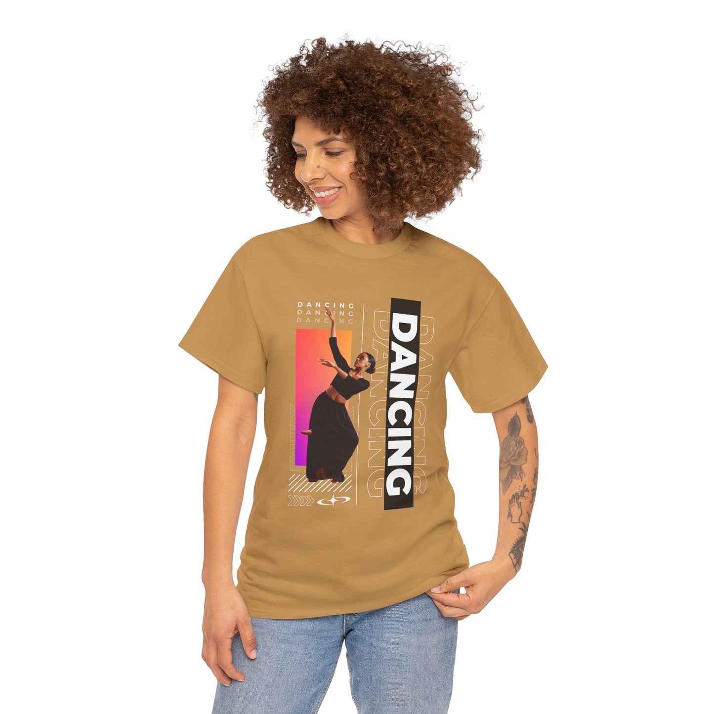 “Dancing” Streetwear-Inspired Female Dancer Unisex Heavy Cotton Tee – Urban Dance Graphic T-Shirt for Performers and Dance Lovers