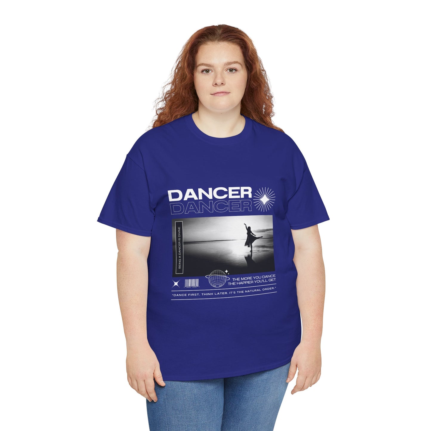 "Dancer" Arabesque Beach Scene Unisex Heavy Cotton Tee – Streetwear-Inspired Ballet Dance Graphic T-Shirt