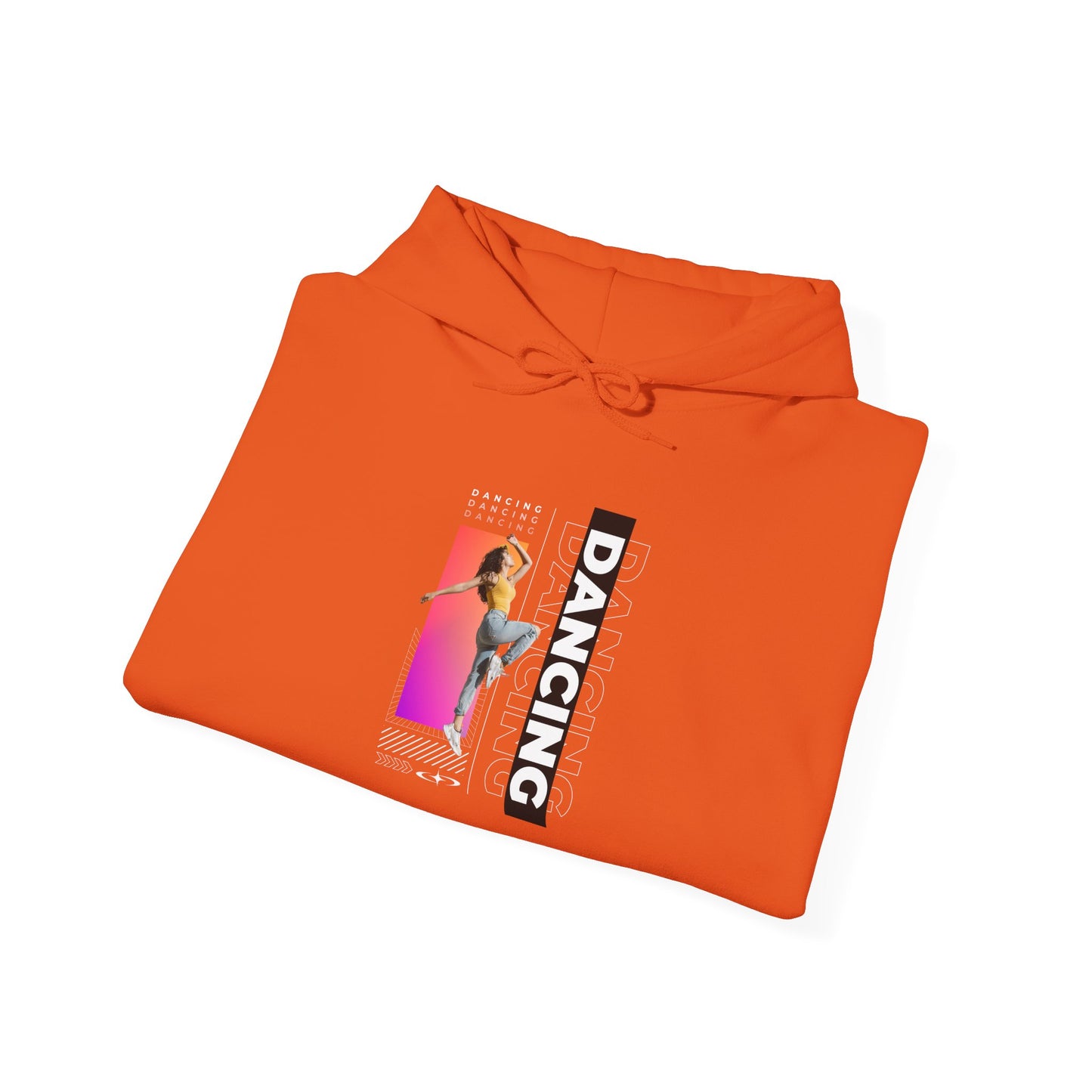 Dancing” Text with Streetwear-Style Female Dancer Graphic - Unisex Heavy Blend™ Hooded Sweatshirt – Cozy Dance Hoodie for Ballet & Hip-Hop Enthusiasts