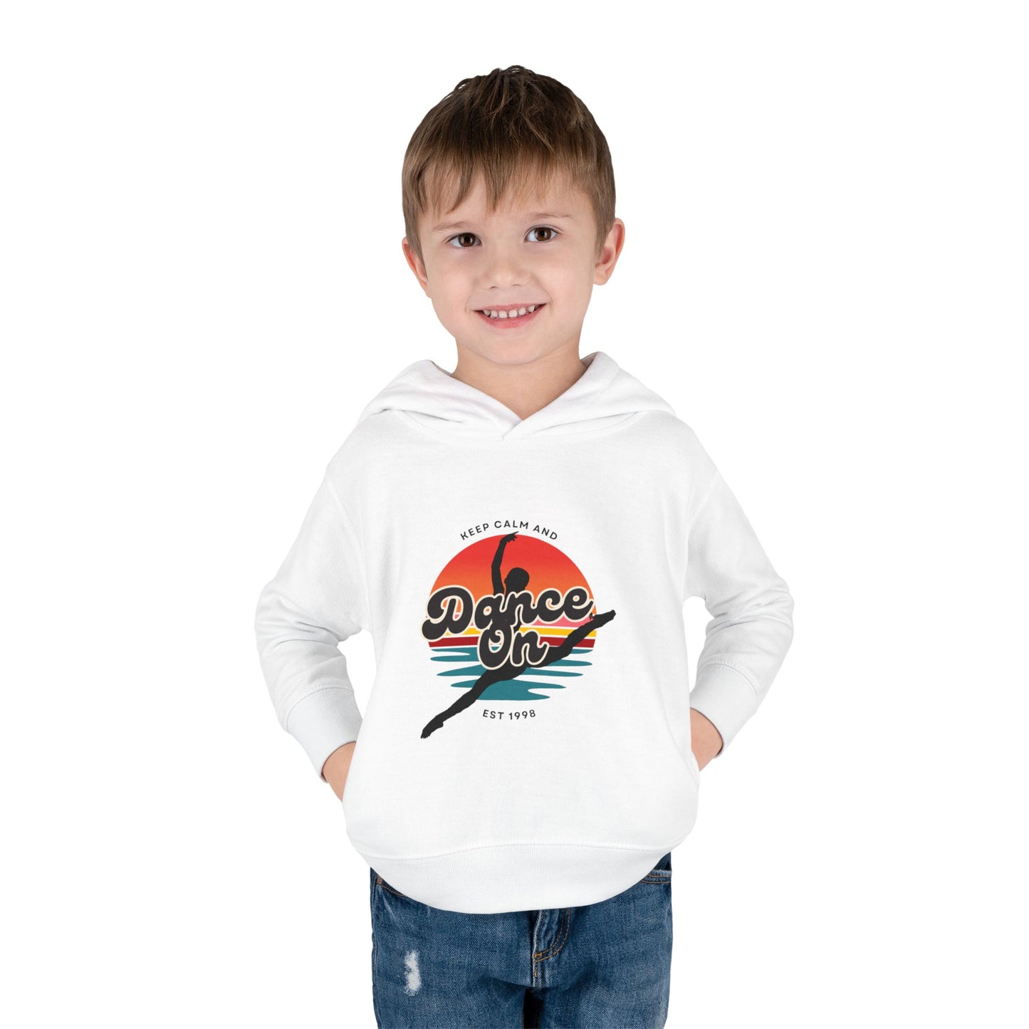 “Keep Calm and Dance On” Toddler Fleece Hoodie – Retro Dancer Graphic Sweatshirt for Little Movers
