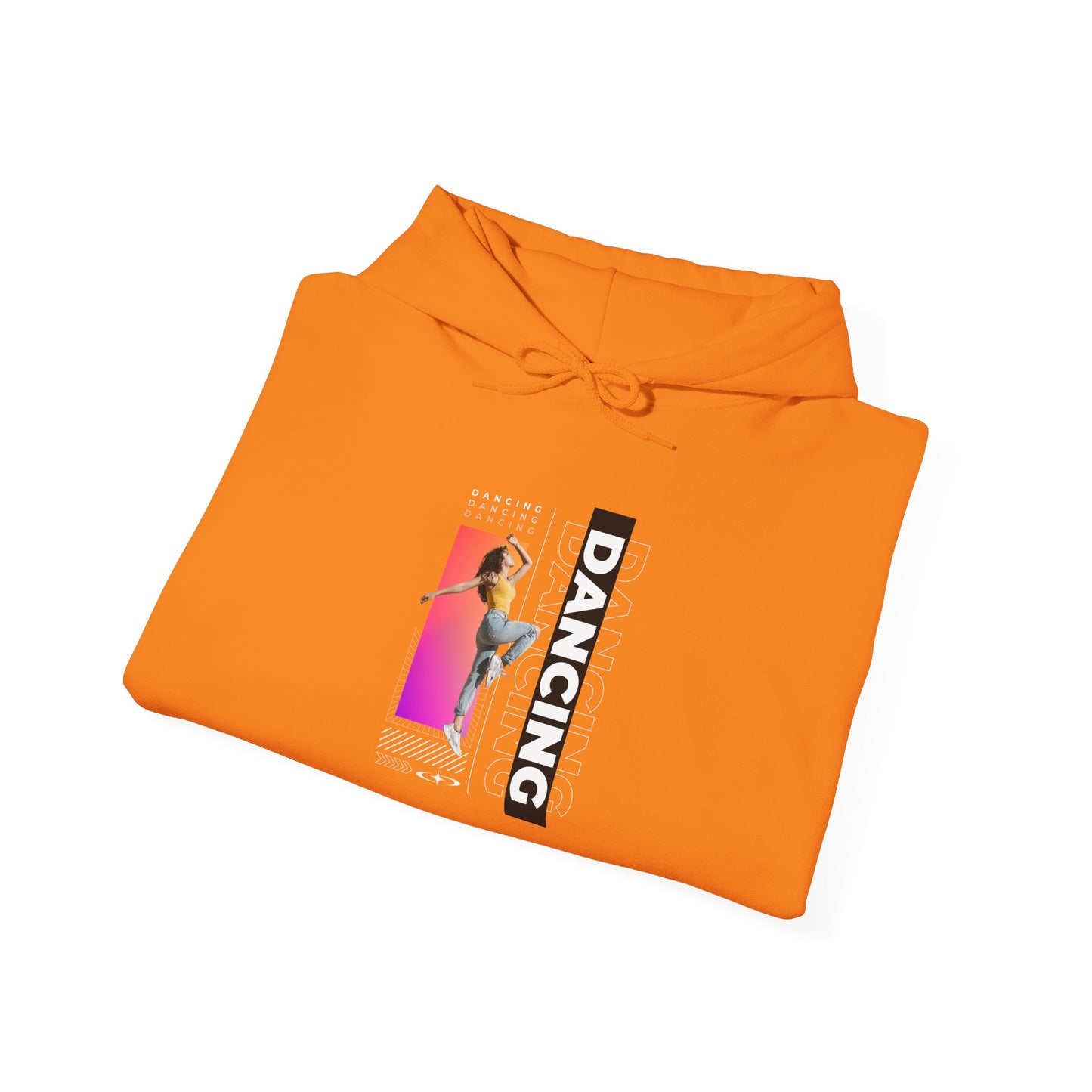 Dancing” Text with Streetwear-Style Female Dancer Graphic - Unisex Heavy Blend™ Hooded Sweatshirt – Cozy Dance Hoodie for Ballet & Hip-Hop Enthusiasts