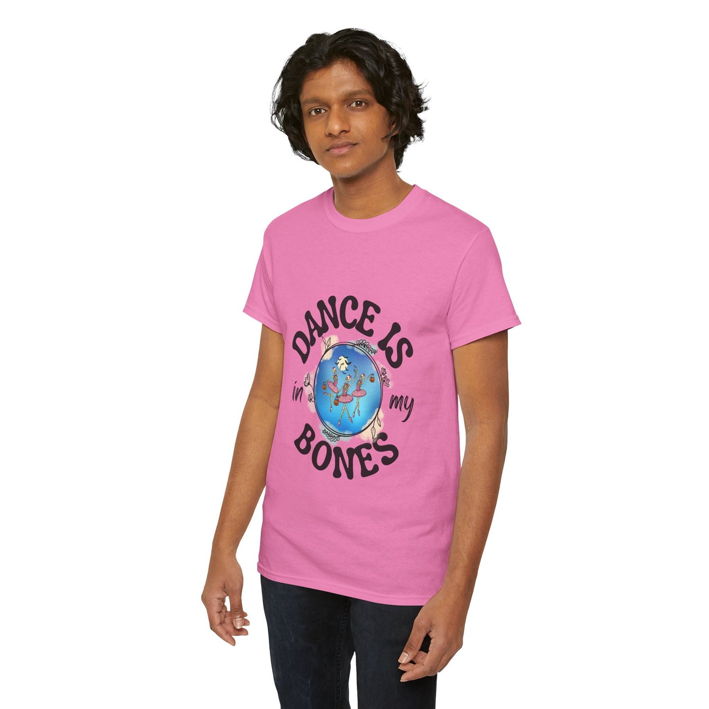 “Dance Is in My Bones” Halloween Dance T-Shirt with Dancing Skeletons Graphic - Unisex Heavy Cotton Tee