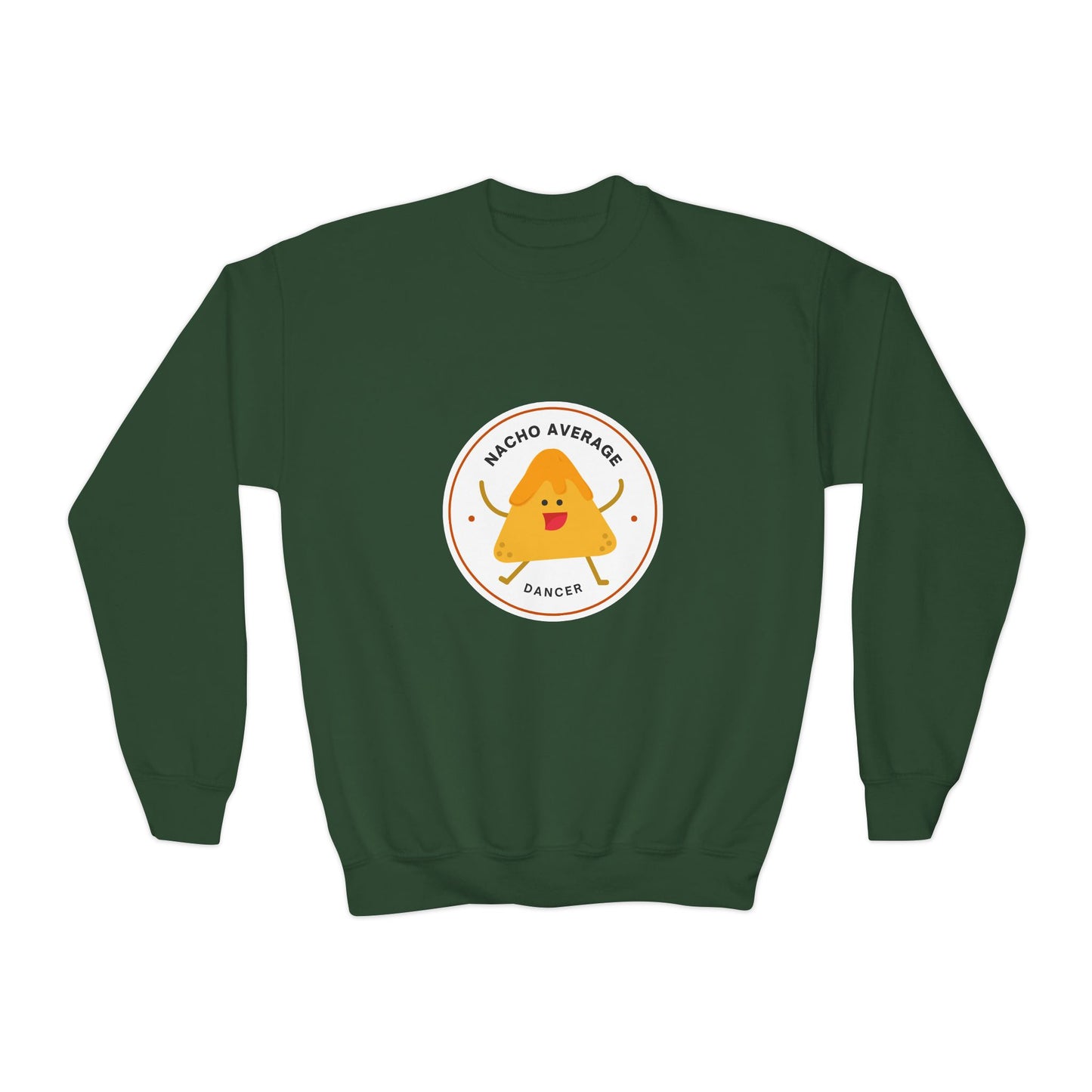 "Nacho Average Dancer" – Funny Youth Crewneck Dance Sweatshirt | Cute Nacho Graphic Kids Pullover