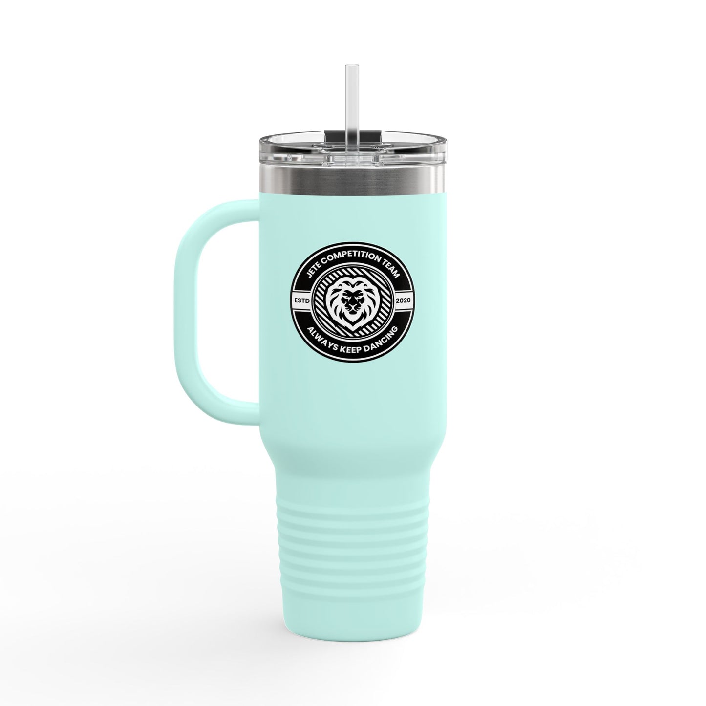 "Jeté Competition Team" 40oz Insulated Travel Mug – Collegiate Dance Emblem Tumbler with “Always Keep Dancing” Quote – Stainless Steel Travel Cup for Dancers, Coaches & Dance Moms