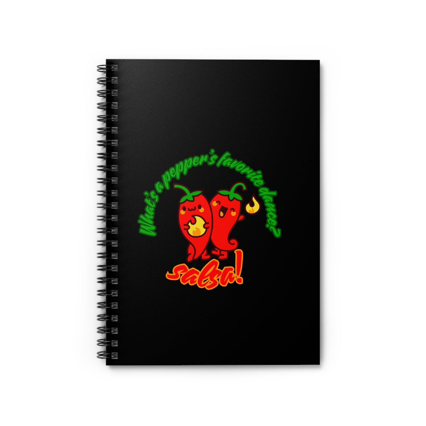 "What Is a Pepper’s Favorite Dance? Salsa!" Spiral Notebook – Funny Dance Pun Journal with Cute Pepper Graphic for Dancers & Foodie Pun Lovers
