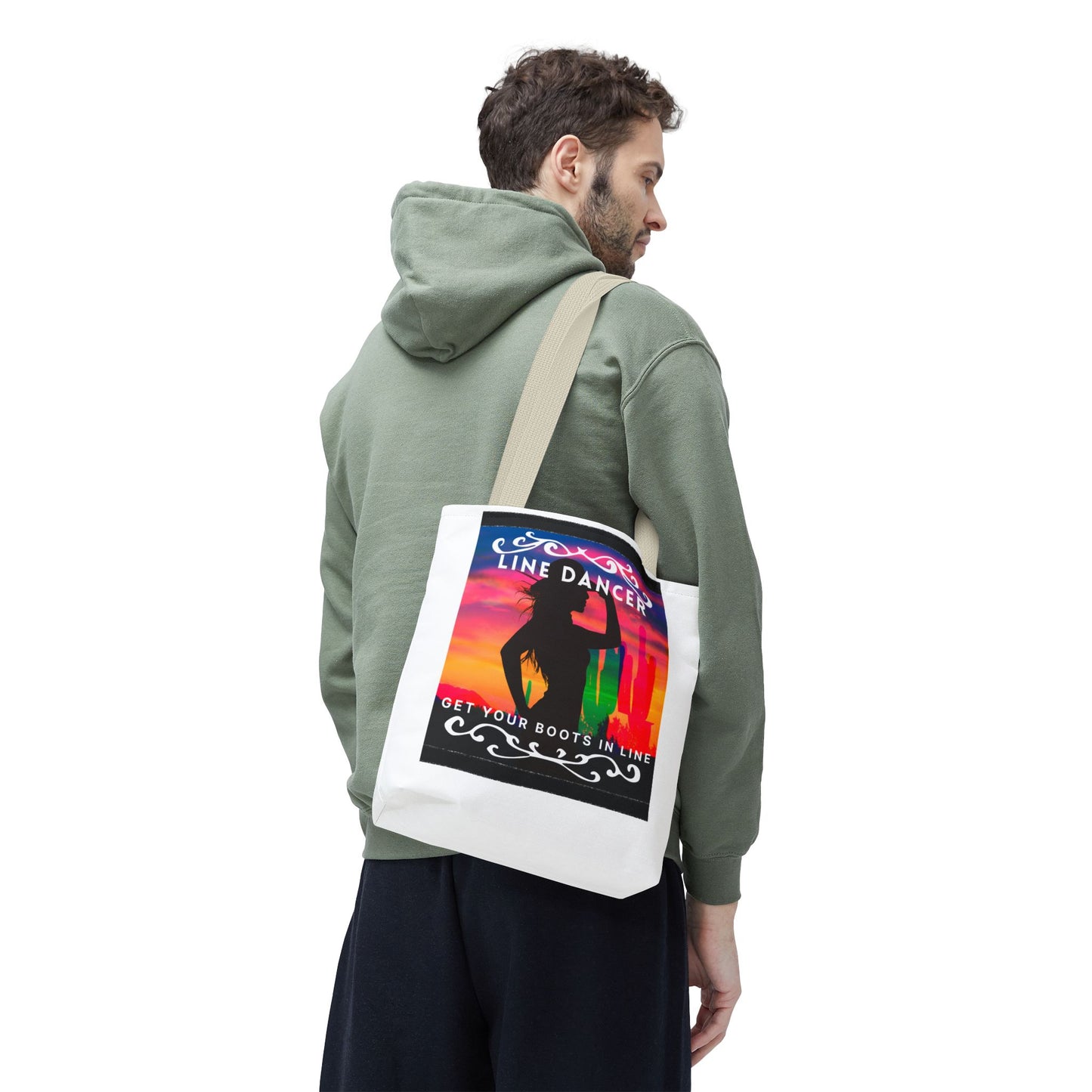 "Line Dancer, Boots on the Ground” Canvas Tote Bag – Cowgirl Graphic | Western Dance Bag for Country Lovers & Line Dancing Fans