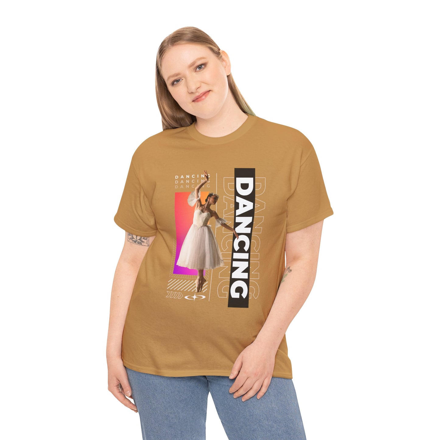 “Dancing” Streetwear-Inspired Female Dancer Unisex Heavy Cotton Tee – Urban Dance Graphic T-Shirt for Performers and Dance Lovers