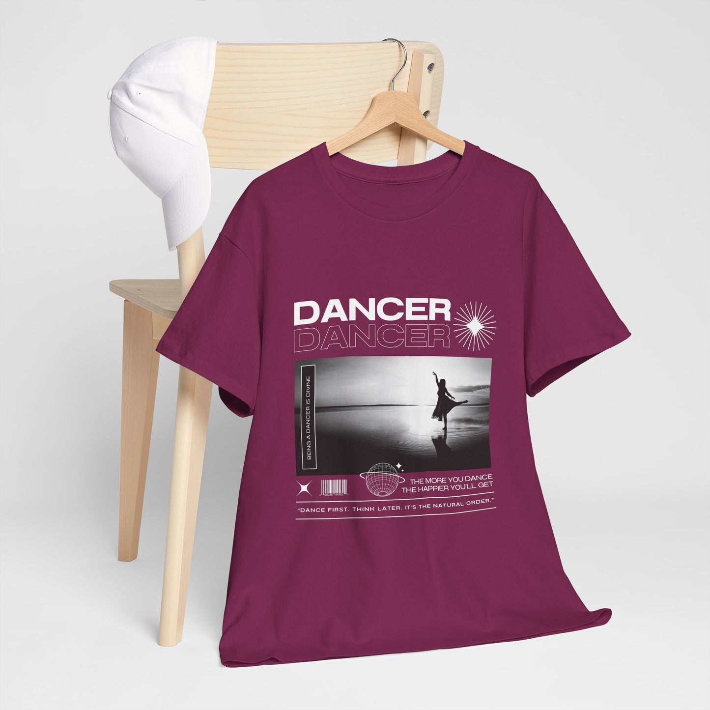 "Dancer" Arabesque Beach Scene Unisex Heavy Cotton Tee – Streetwear-Inspired Ballet Dance Graphic T-Shirt