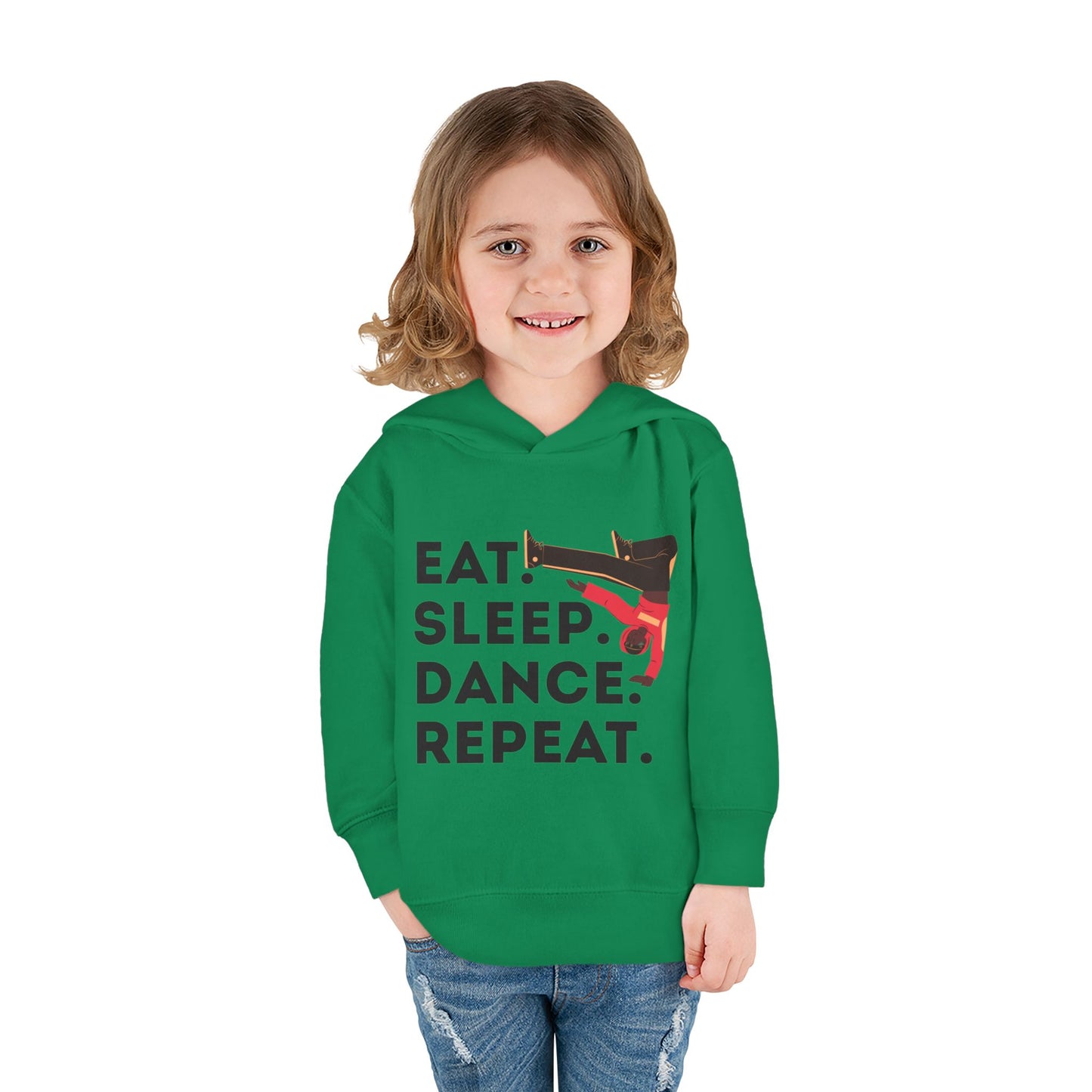"Eat Sleep Dance Repeat" Toddler Pullover Hoodie – Bold B-Boy Dance Graphic Fleece Sweatshirt for Kids