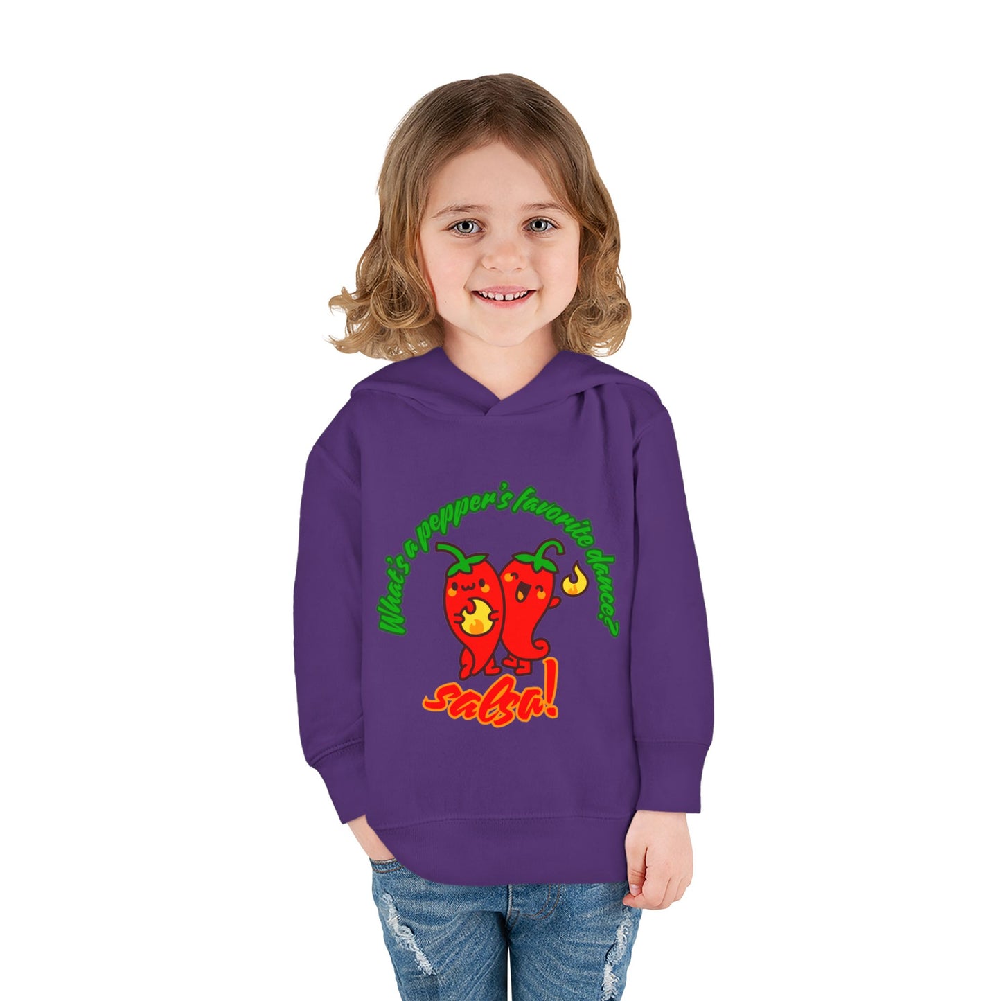 "What's a Pepper's Favorite Dance? Salsa!" Toddler Fleece Dance Hoodie – Funny Colorful Pullover for Kids