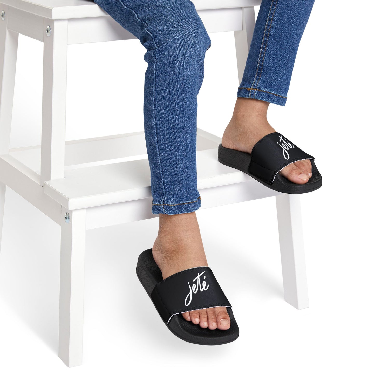 YOUTH SIZES - “Jeté” Official Logo Dance -Inspired Custom Footwear | Youth Sandal Slides with Removable Straps