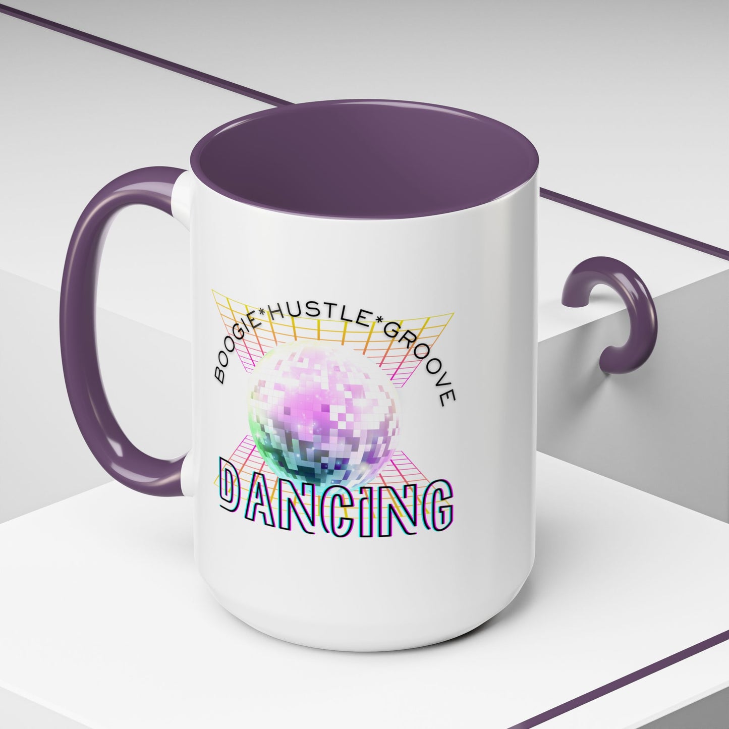 "Boogie, Hustle, Groove - Dancing" Disco Accent Coffee Mug – Fun Retro Dance Gift for Coffee Lovers