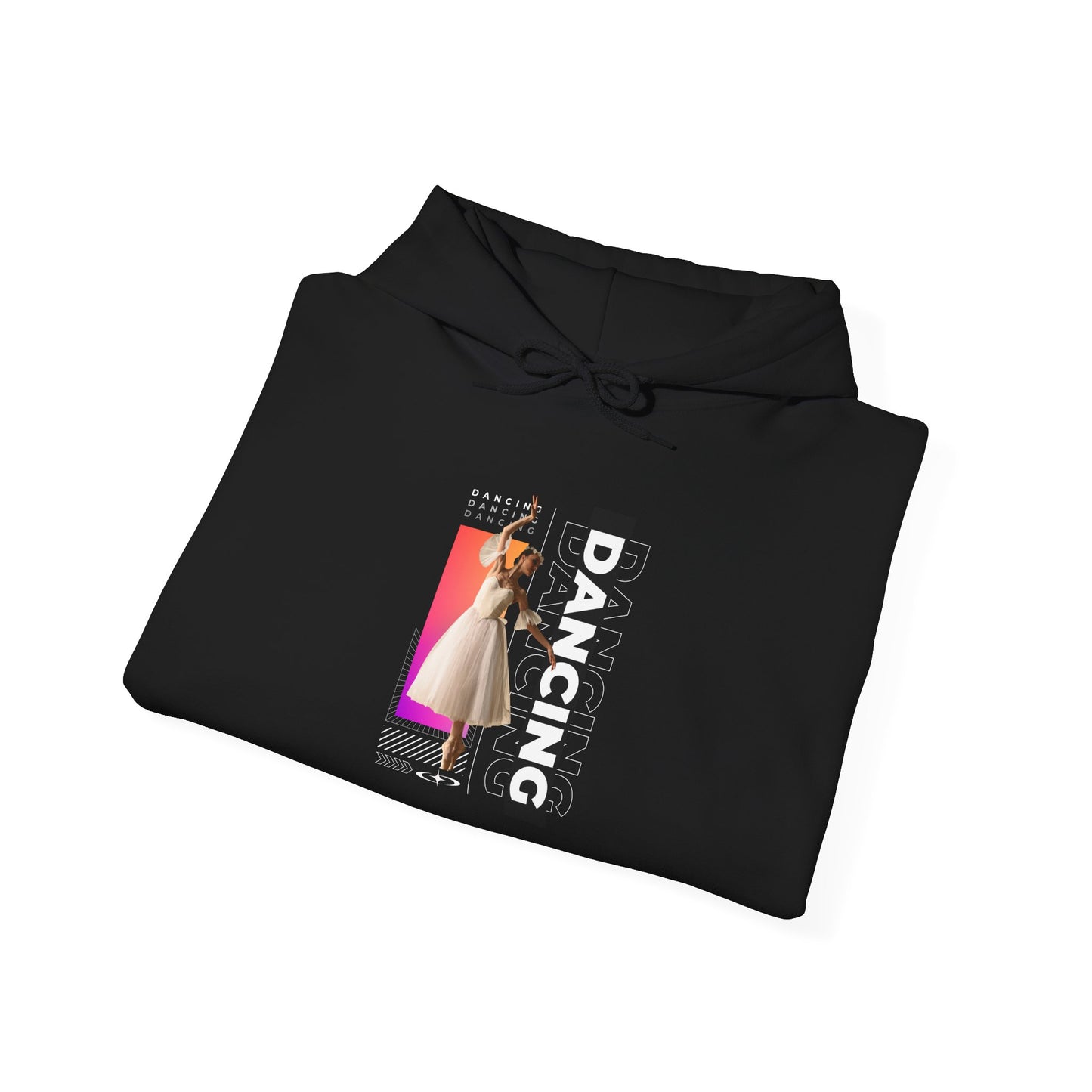 “Dancing” Text with Streetwear-Style Female Dancer Graphic - Unisex Heavy Blend™ Hooded Sweatshirt – Cozy Dance Hoodie for Ballet & Hip-Hop Enthusiasts