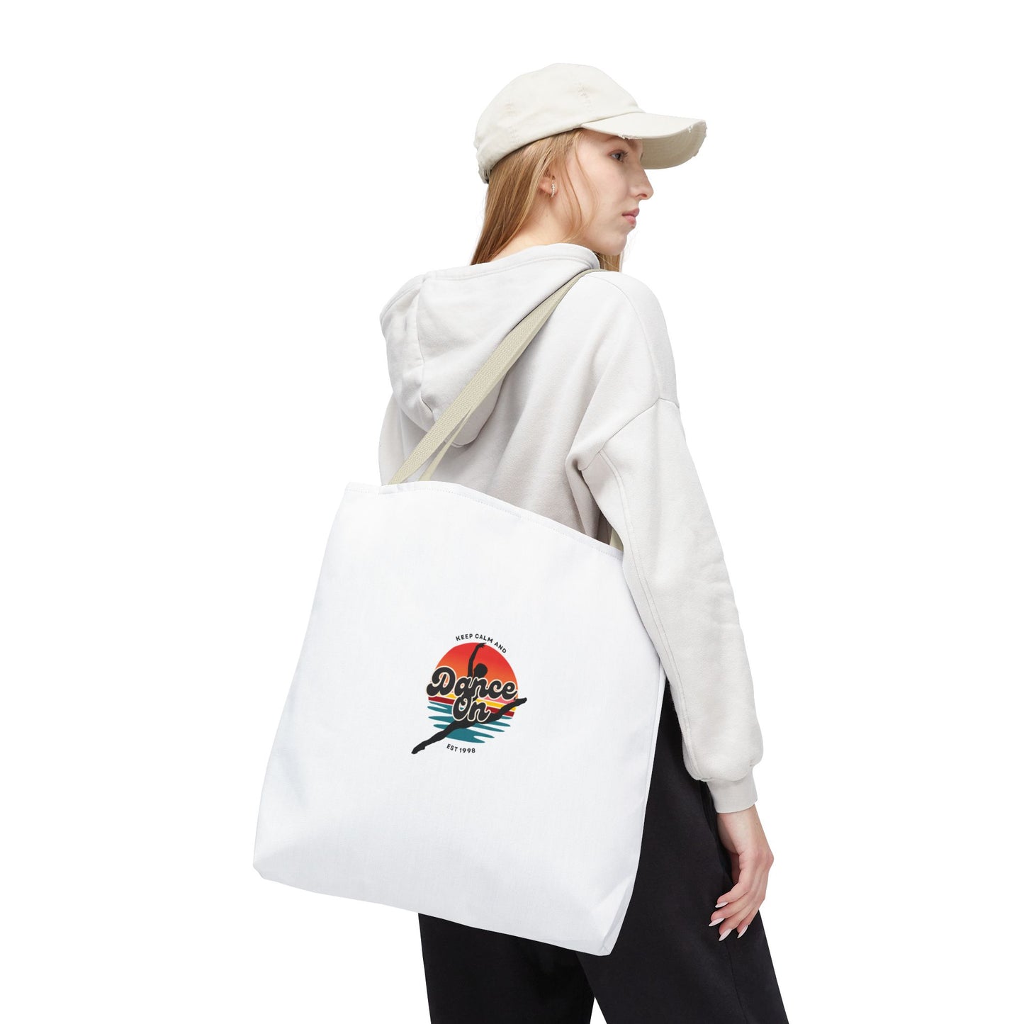 "Keep Calm and Dance On" Canvas Tote Bag – Retro Dance Graphic, Durable Shopping & Everyday Dance Bag