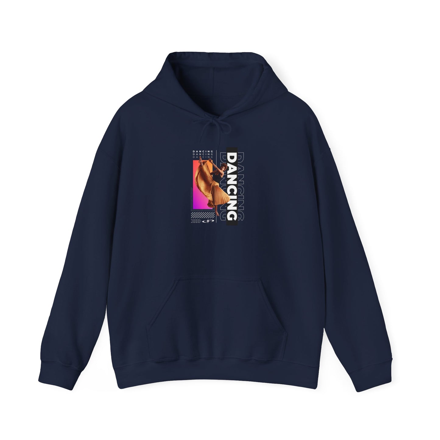 "Dancing” Text with Streetwear-Style Female Dancer Graphic - Unisex Heavy Blend™ Hooded Sweatshirt – Cozy Dance Hoodie for Ballet & Hip-Hop Enthusiasts