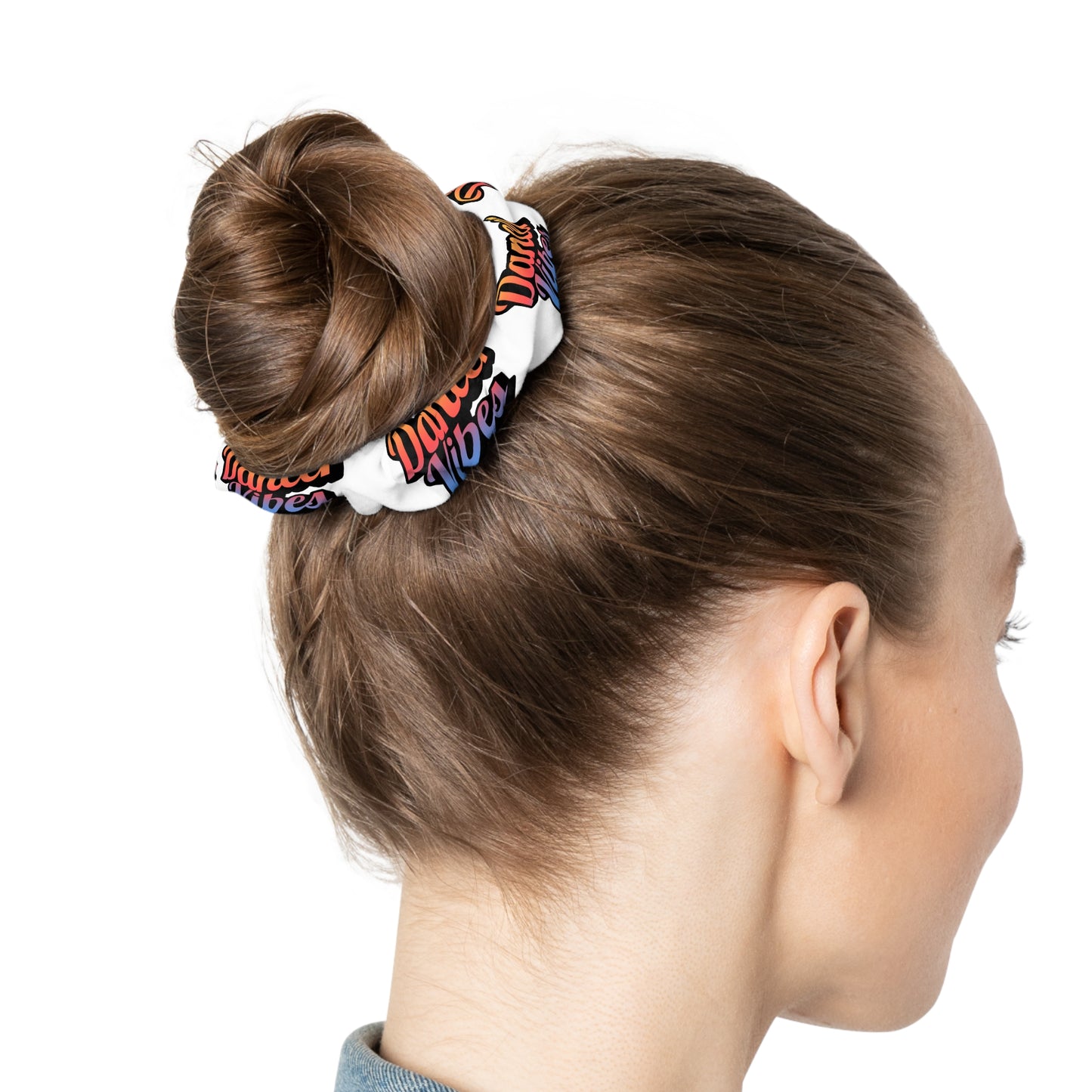 “Dancer Vibes” Scrunchie – Colorful Text Dance Hair Accessory for Performers and Dance Lovers
