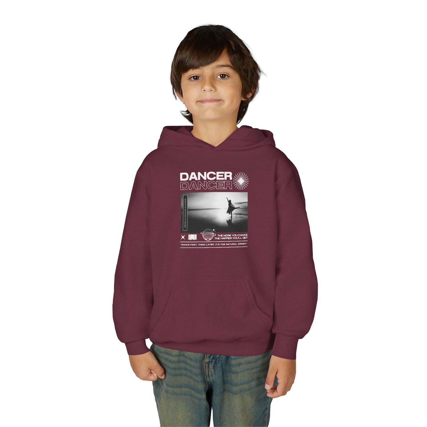 “Dancer” Arabesque on the Beach Graphic | Unisex Youth Hoodie – Streetwear-Inspired Ballet Dance Hoodie for Kids & Young Dancers