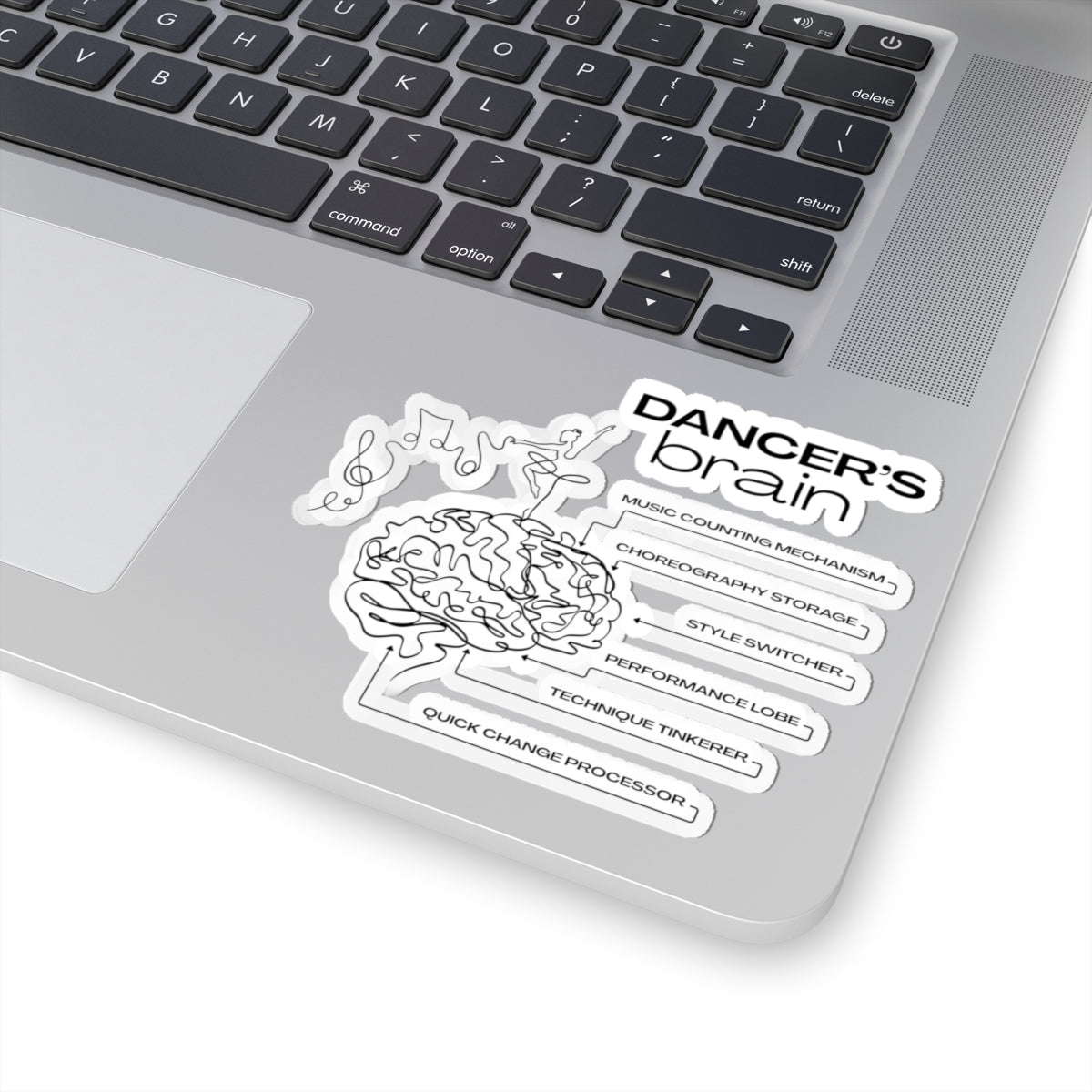 “Dancer’s Brain” Kiss-Cut Sticker – Funny Dance-Themed Vinyl Sticker with Cute Dancer Brain Illustration for Dancers and Performers