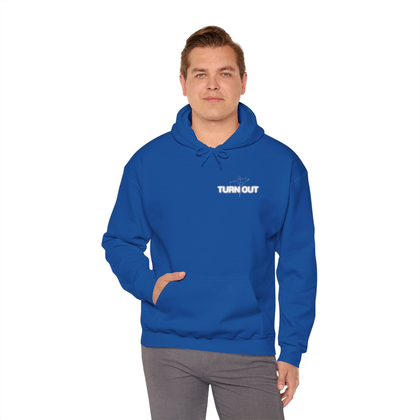 "Turn Out" Ballet Hoodie – Unisex Heavy Blend™ Hooded Sweatshirt with Front & Back Ballerina Graphics for Dancers