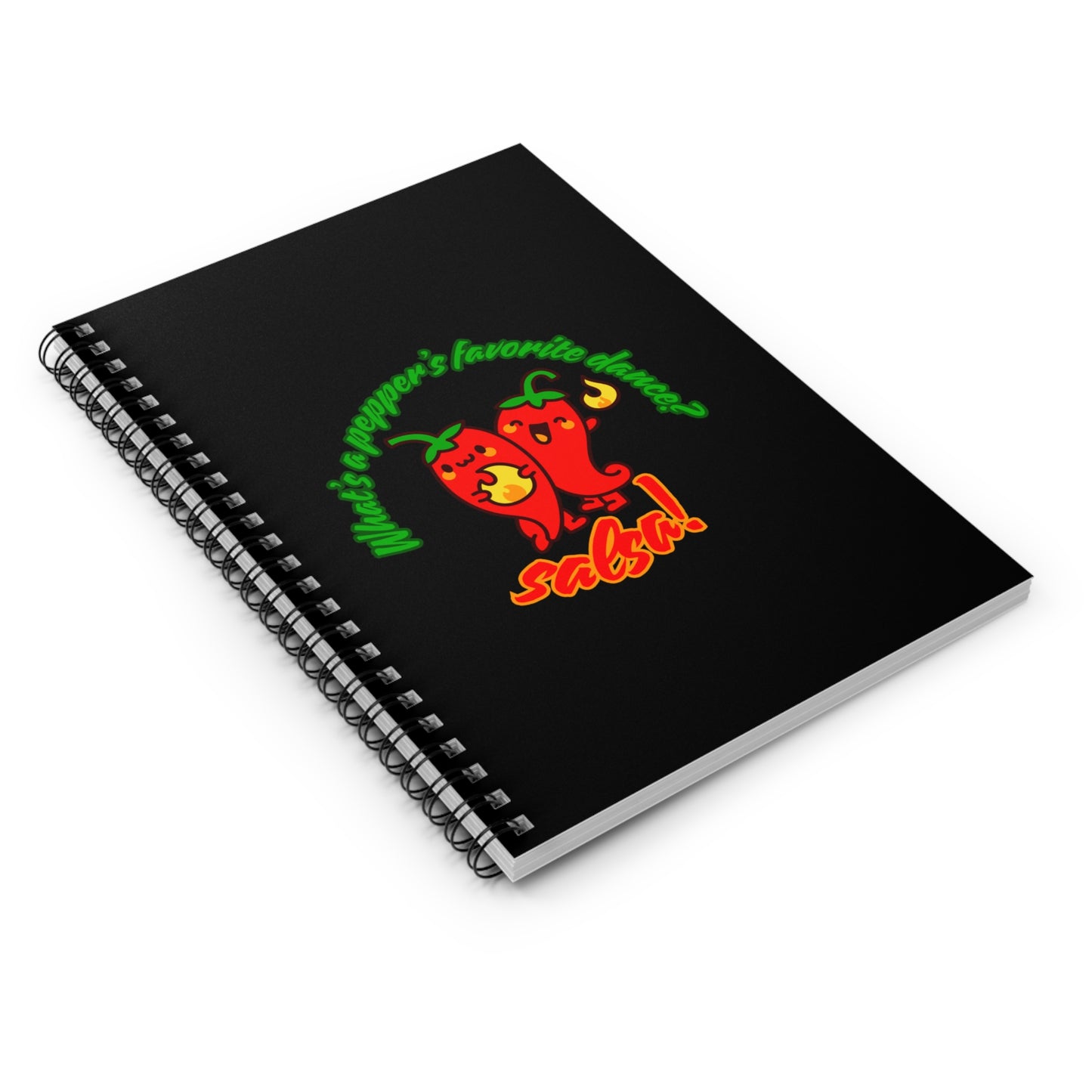 "What Is a Pepper’s Favorite Dance? Salsa!" Spiral Notebook – Funny Dance Pun Journal with Cute Pepper Graphic for Dancers & Foodie Pun Lovers