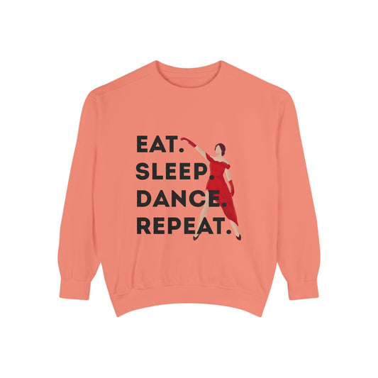 "Eat, Sleep, Dance, Repeat" Unisex Lightweight Crewneck Sweatshirt – Bold Dance Graphic Pullover for Dancers & Studio Life Enthusiasts