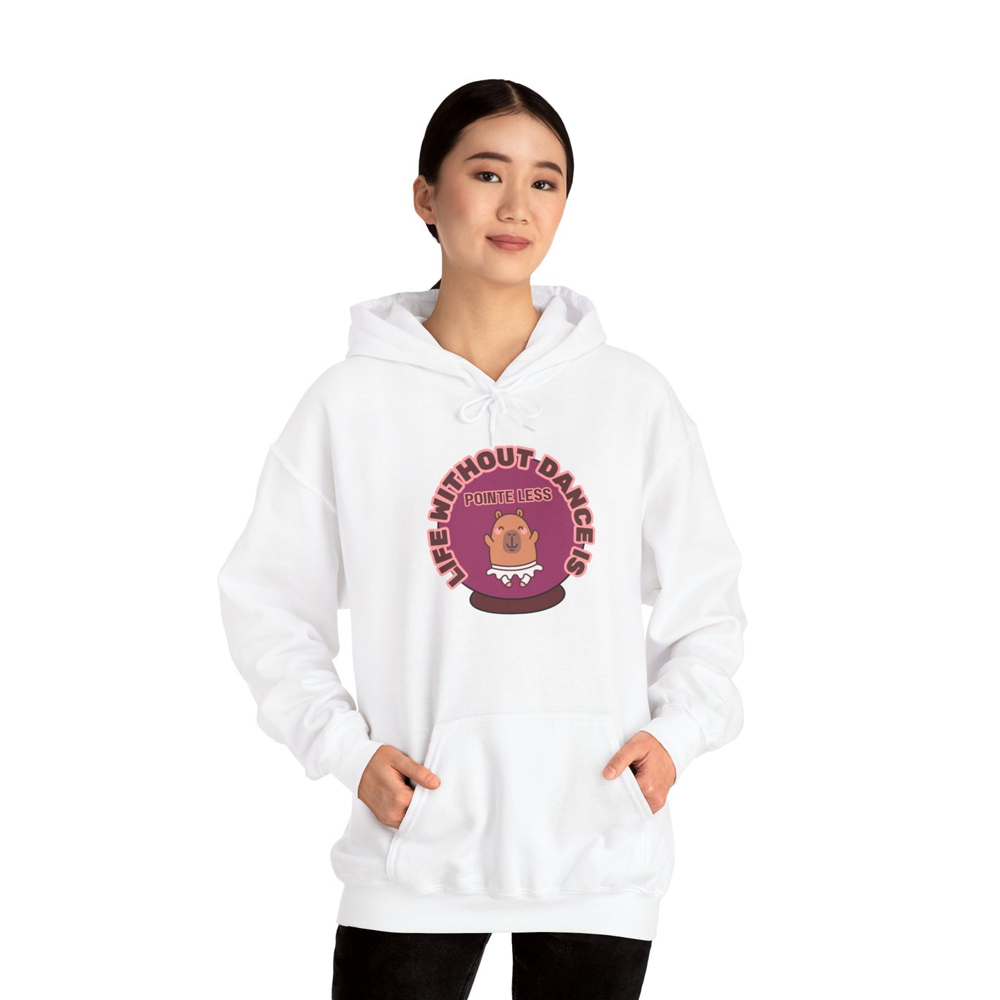 “Life Without Dance is Pointeless" Unisex Heavy Blend Hooded Sweatshirt – Cute Capybara Graphic Hoodie for Adults and Teens