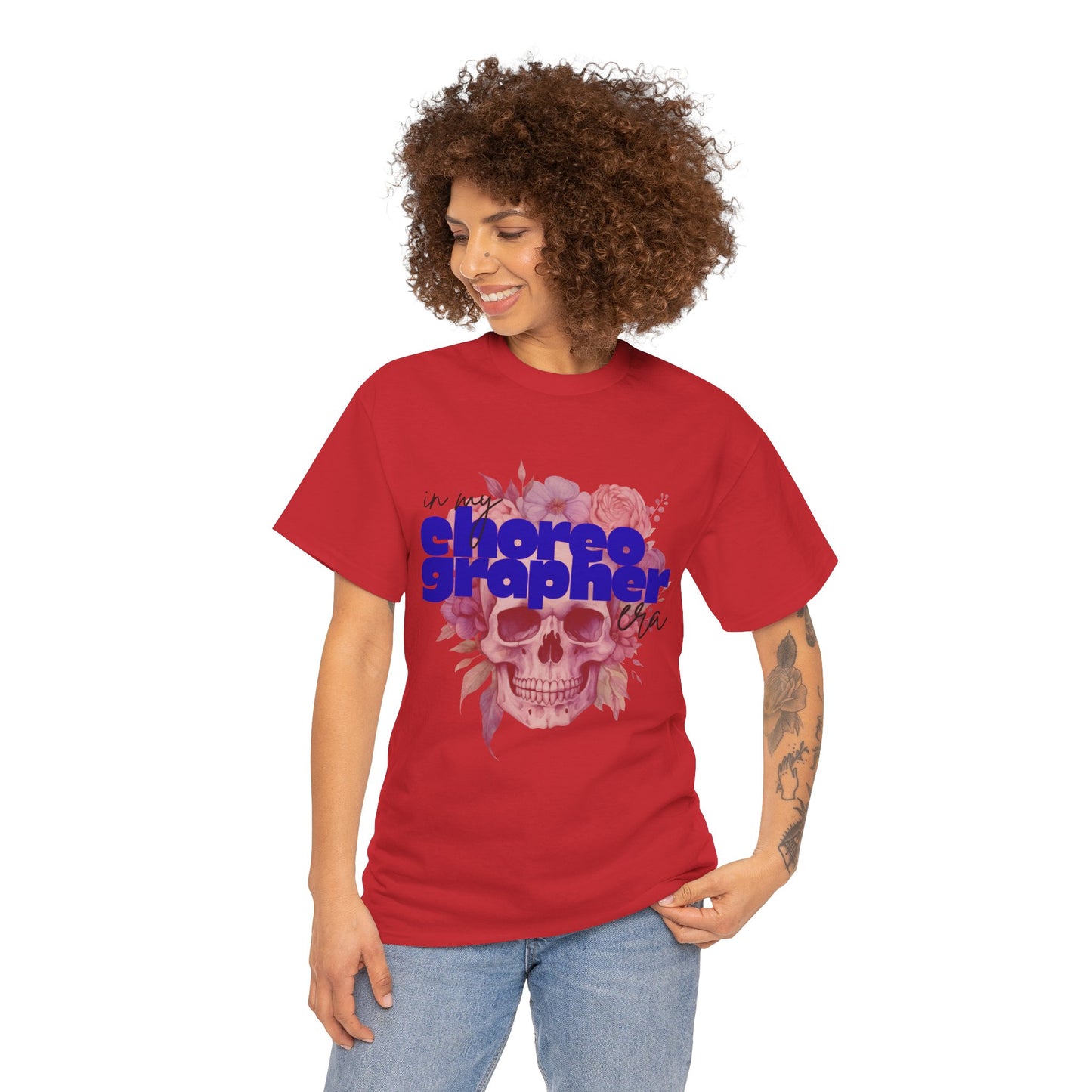 "In My Choreographer Era" Skull Floral Tee – Unisex Heavy Cotton Dance T-Shirt with Cool Gothic Graphic