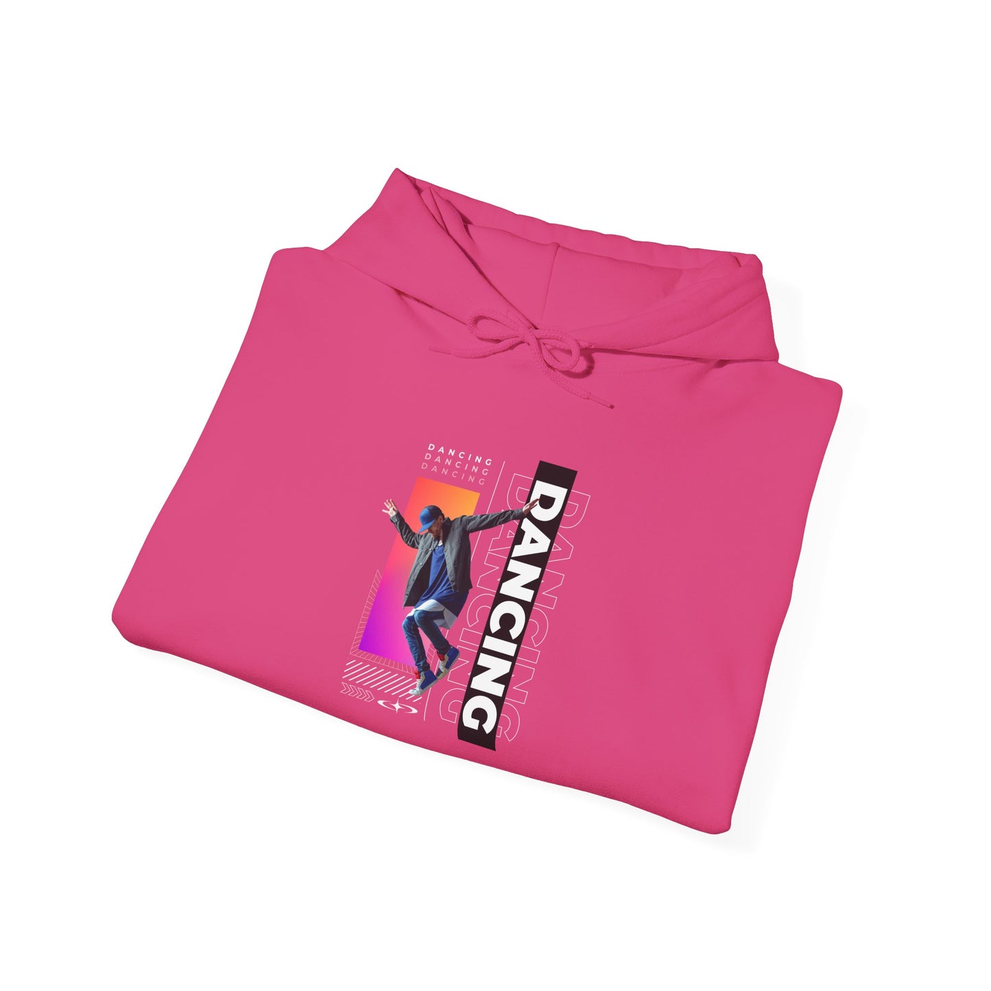 “Dancing” Text with Streetwear-Style Male Dancer Graphic – Unisex Heavy Blend™ Hooded Sweatshirt – Cozy Dance Hoodie for Performers & Dance Enthusiasts