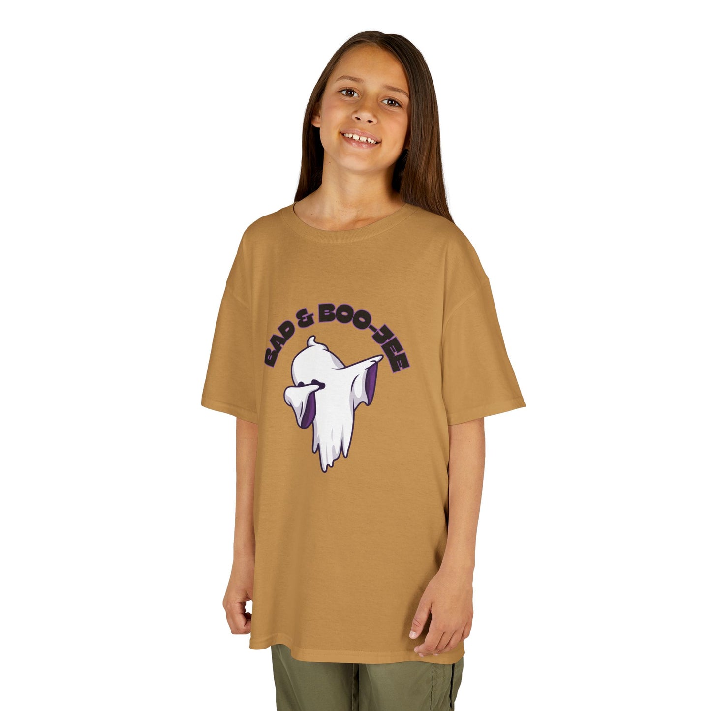 “Bad & Boo-jee” Funny Halloween Dance T-Shirt with Cute Ghost Dab Graphic - Kids Heavy Cotton™ Tee