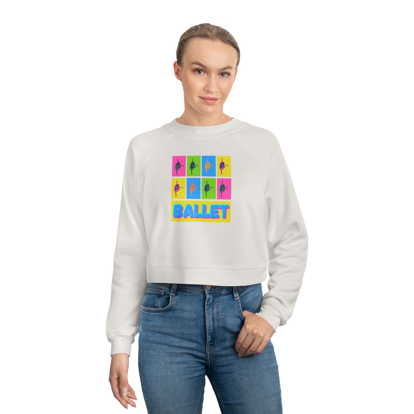 “Ballet” Pop Art Inspired Design with Ballet Dancer Graphics | Streetwear-Inspired Ballet Dance Sweatshirt for Dancers & Enthusiasts - Women’s Cropped Sweatshirt