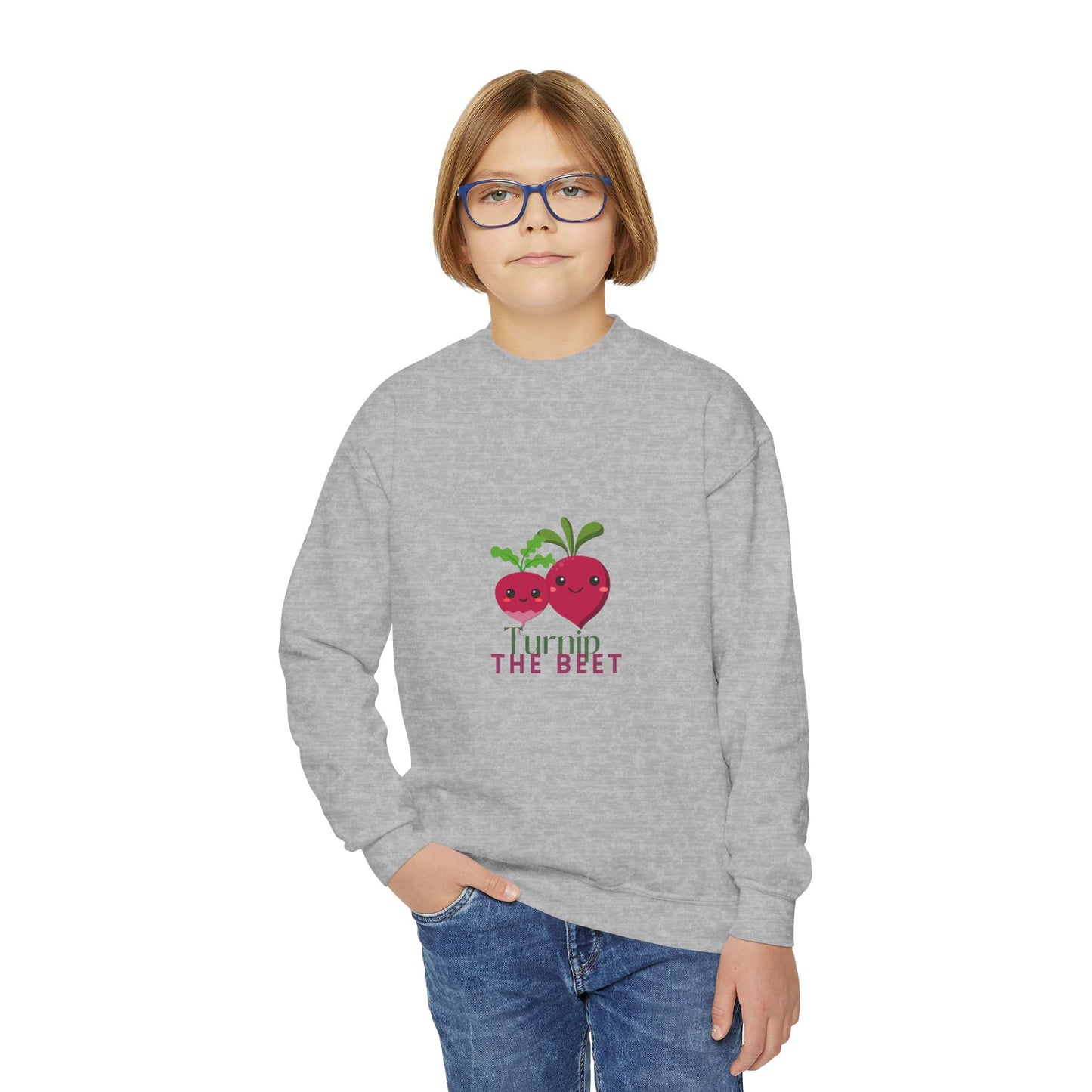 "Turnip the Beet" Youth Crewneck Dance Sweatshirt – Cute Veggie Graphic Pullover for Dancers & Kids 🥕🩰🌈