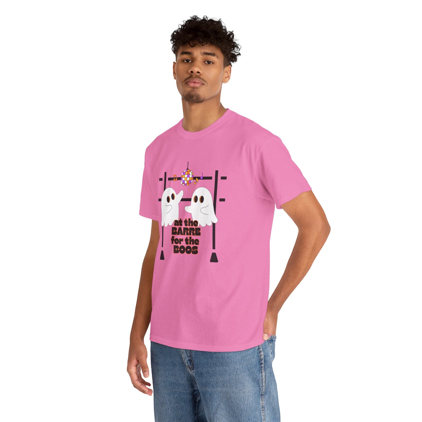 “At the Barre for the Boos” Dance Halloween T-Shirt with Cute Ghost Ballet Graphics - Unisex Heavy Cotton Tee
