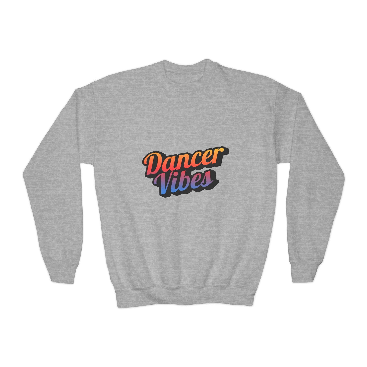"Dancer Vibes" Youth Crewneck Sweatshirt – Colorful Text-Based Dance Graphic Pullover for Kids and Teens