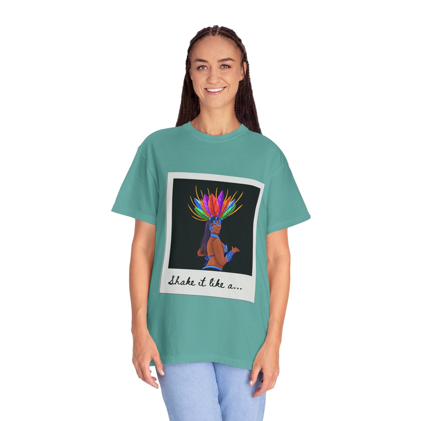 "Shake It Like a Samba Star" Unisex Garment-Dyed Dance T-Shirt – Bold Carnival-Inspired Graphic Tee for Dancers