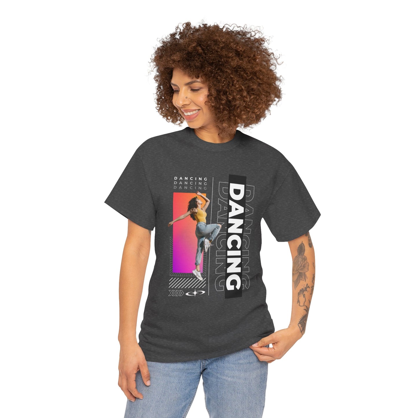 “Dancing” Streetwear-Inspired Female Dancer Unisex Heavy Cotton Tee – Urban Dance Graphic T-Shirt for Performers and Dance Lovers