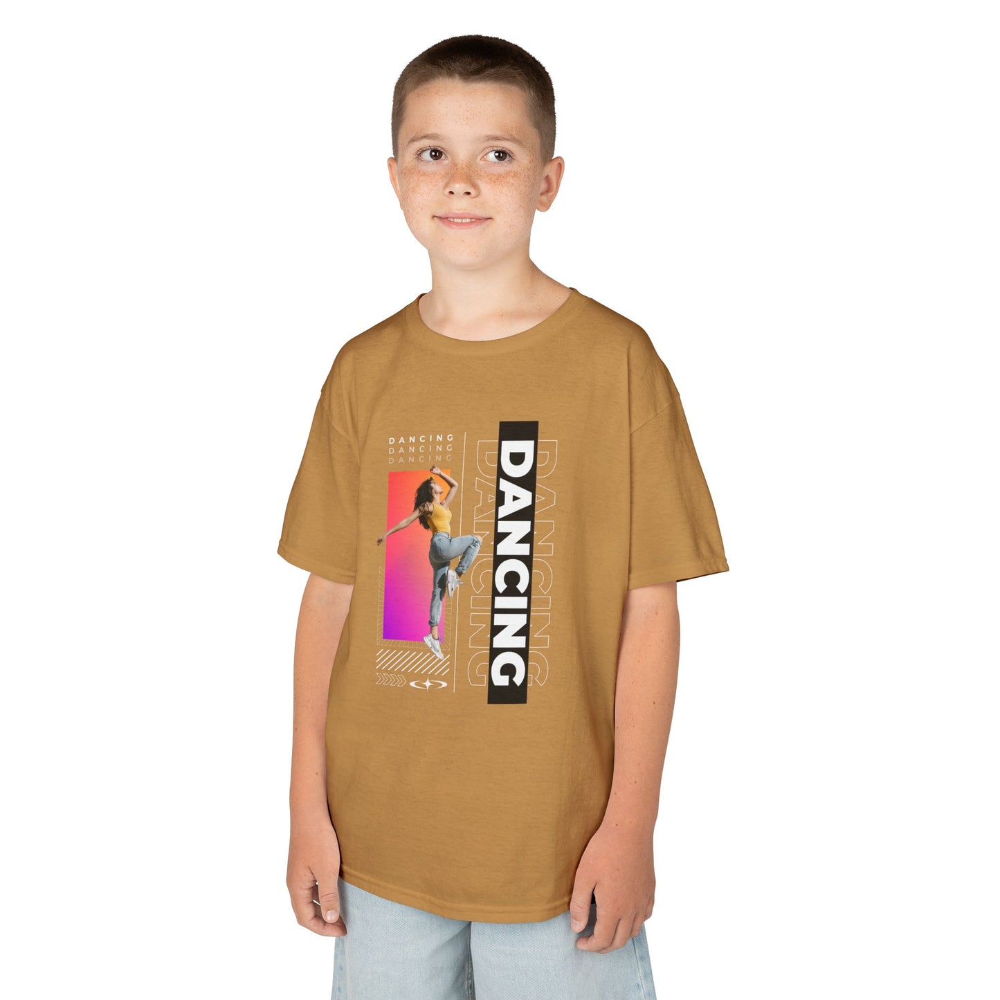"Dancing" Youth Short Sleeve T-Shirt – Streetwear-Inspired Design with Female Dancer Graphic – Trendy Dance Apparel for Kids