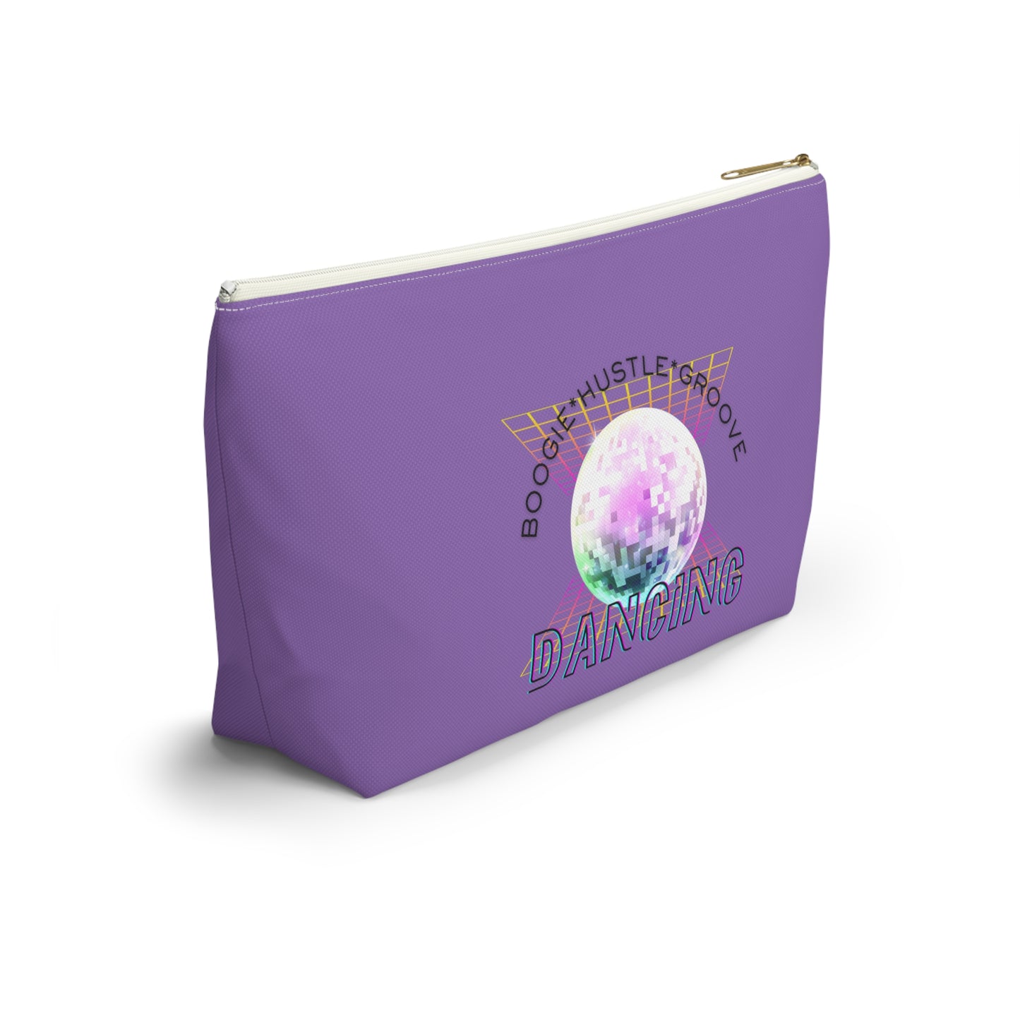 "Boogie, Hustle, Groove - Dancing" Retro Dance-Inspired Makeup Bag | Funky Bold Accessory Pouch for Dancers